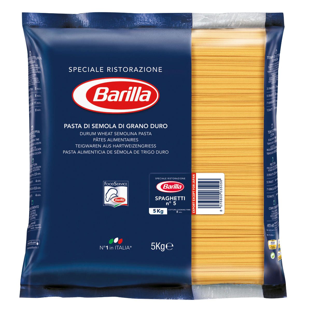 Barilla Nudeln, Barilla Spaghetti Nr 5 Lange Pasta aus Hartweizengriess 5000g