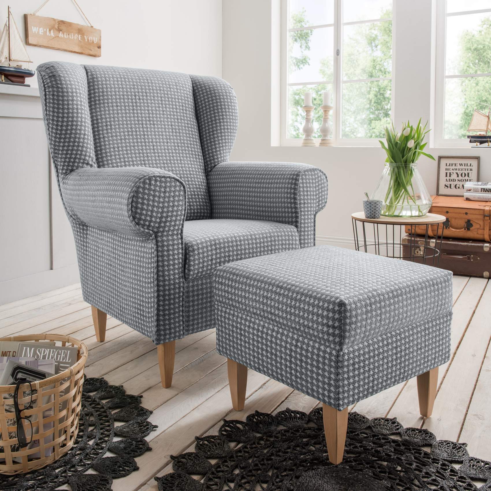 Trendmöbel24 Loungesessel Polstersessel Ohrensessel AVERSA Stoff Talento Grau
