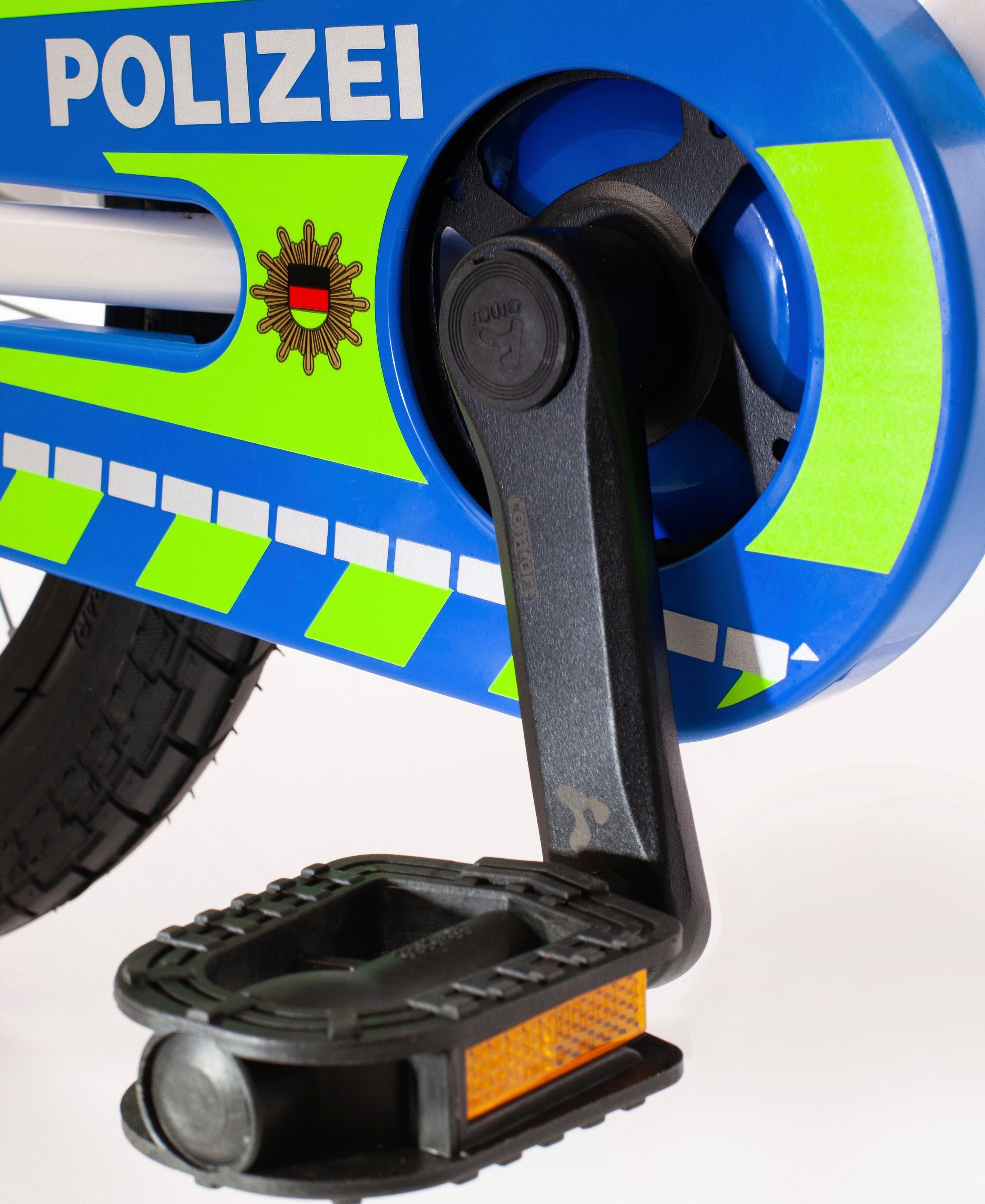 Bachtenkirch Kinderfahrrad 14" Kinderfahrrad "POLIZEI" kristall-weiß/blau/neon, 1 Gang, ohne Schaltung