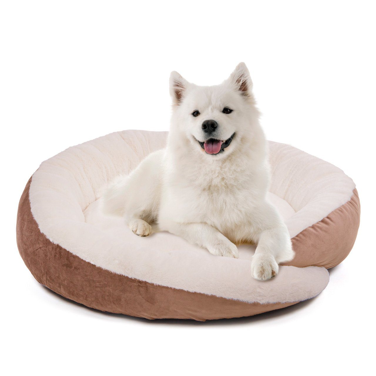 Wallace & Jones Hundekorb Hundebett Harmony, braun/beige, ca. 80 x 80x 22 cm, Hundekissen, Hundebett mit Rand, rutschfest