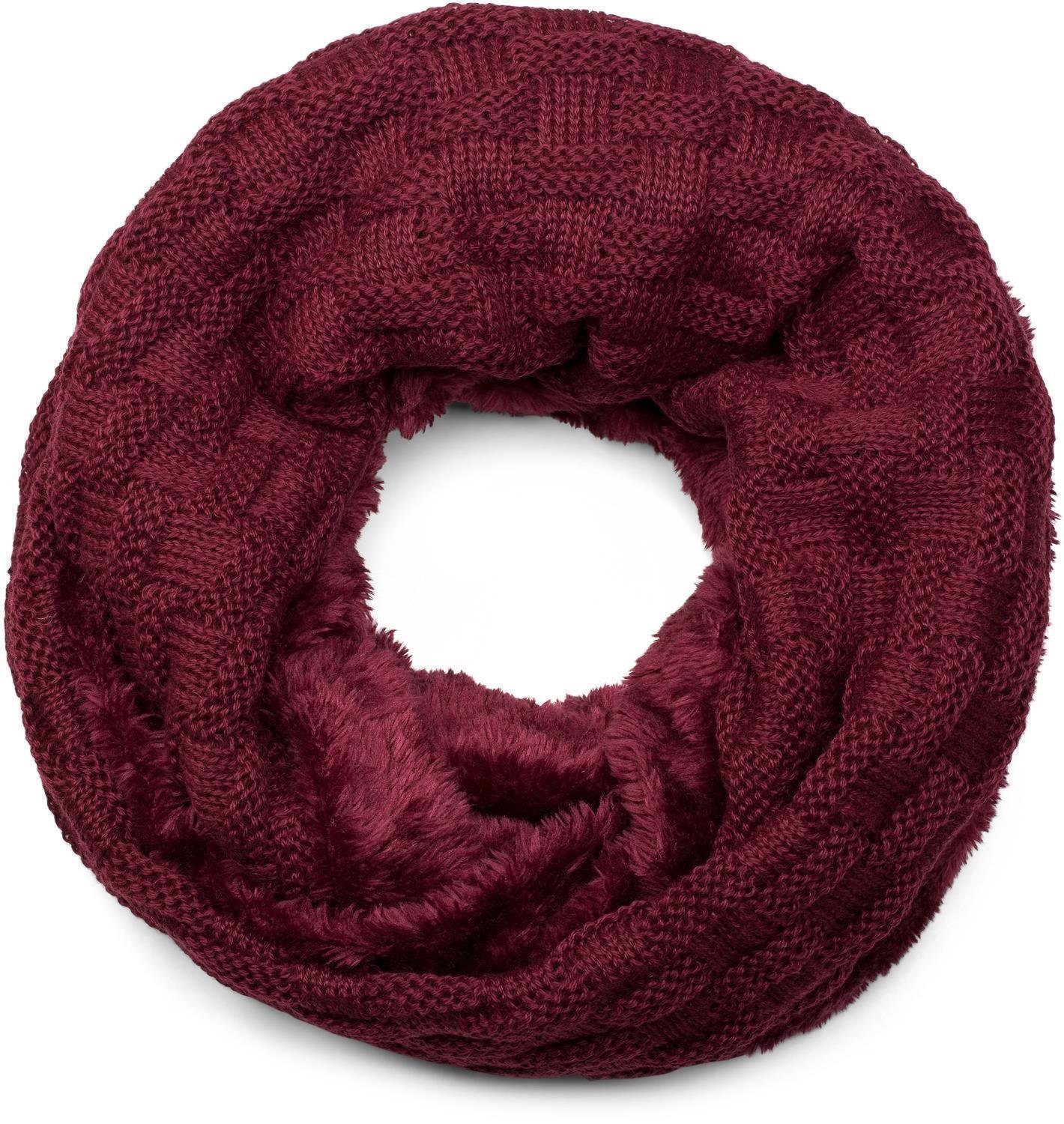 Strickschal, und mit styleBREAKER Muster Teddyfleece (1-St), Loop Bordeaux-Violett Flecht Feinstrick