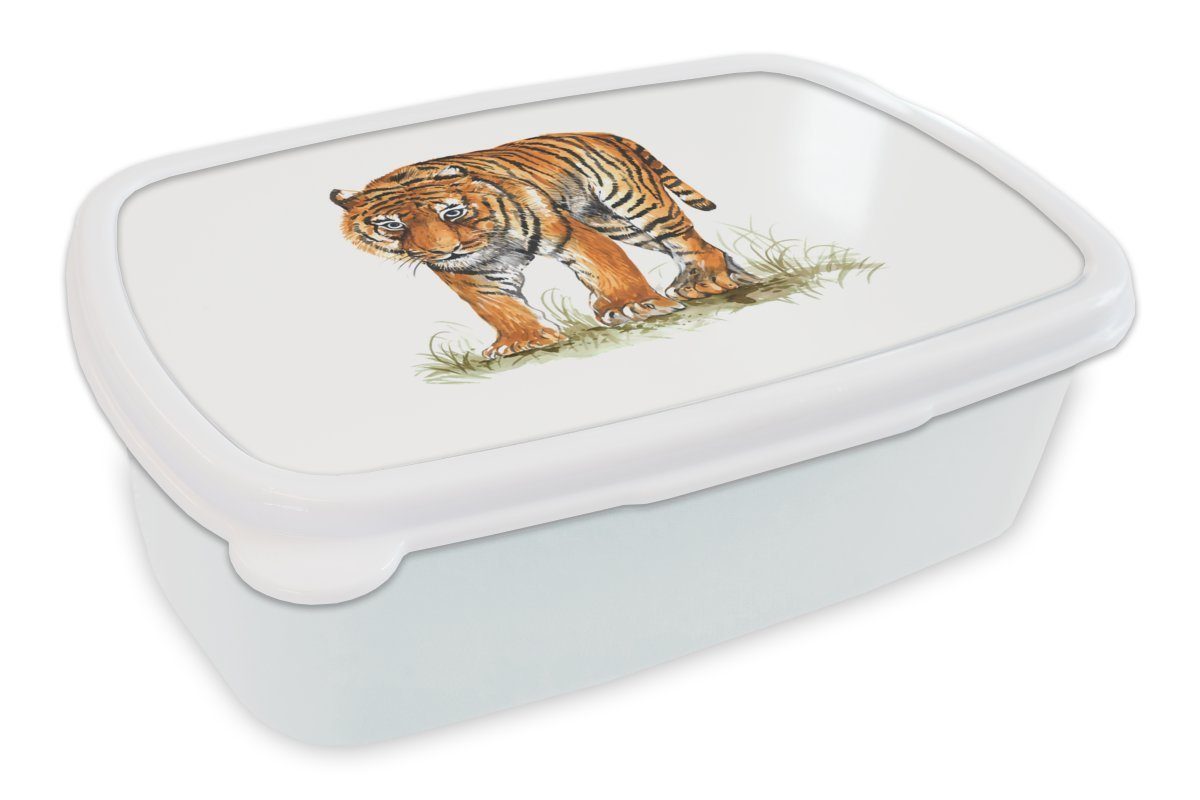 Kinder Erwachsene, und Bild, Jungs weiß - Brotdose, für Tiger (2-tlg), - Brotbox Gras und Mädchen Kunststoff, Lunchbox für MuchoWow
