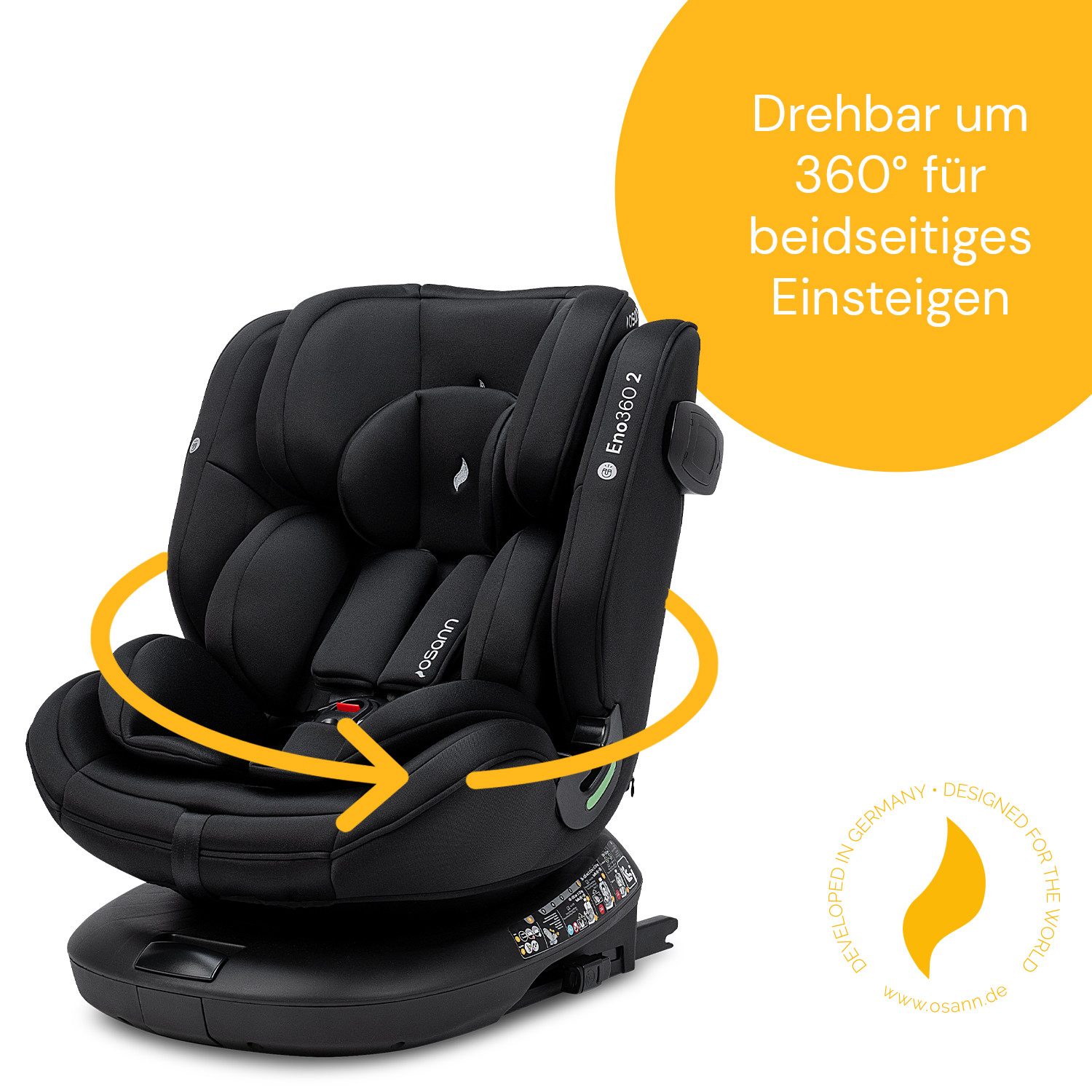 Osann Autokindersitz Eno360, ab: Geburt, bis: 12 Jahre, ab: 40 cm, bis: 150 cm, sicherer 360°Kindersitz: reboard bis 4 Jahre, verwendbar von 40-150 cm