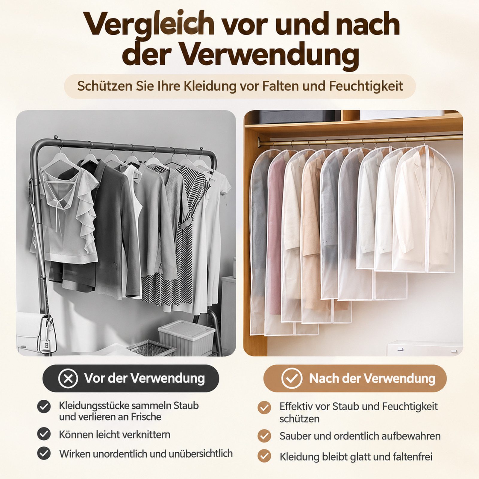 BOOD Kleidersack 5er Set Kleidersäcke 60x100 cm,mottenfest,atmungsaktiv, Reißverschluss (Packung, 5 St., Keine Montage erforderlich) Transparente Schutzhüllen f – Bild 5 von 5