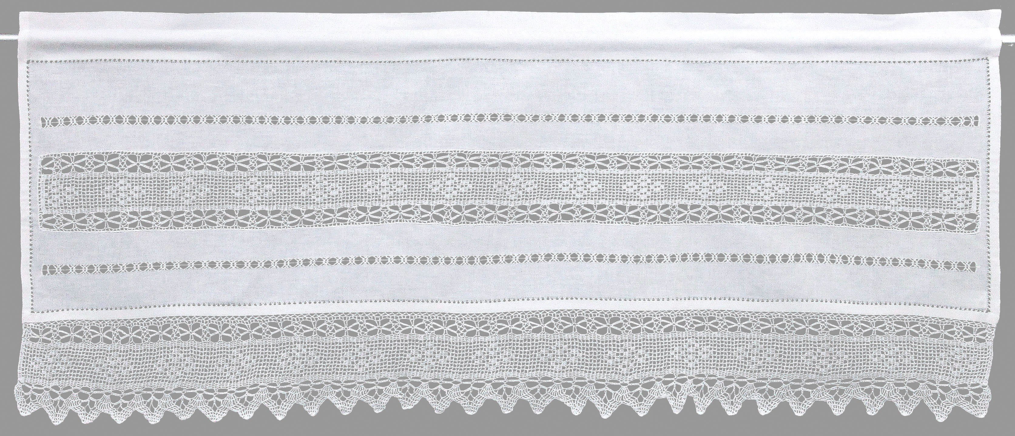 HOSSNER - ART OF HOME DECO Querbehang Birnhorn (1 St), Stangendurchzug, halbtransparent, Wirkware, Häkelspitze - ECHTE Handarbeit