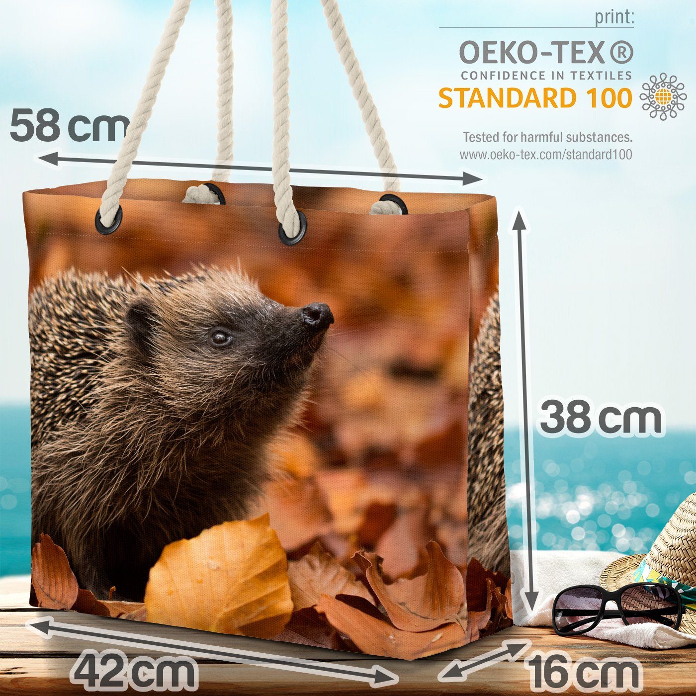 VOID Strandtasche (1-tlg), Igel Herbst Wandern Garten Laub Natur kinder Ostern Blätter Haustier