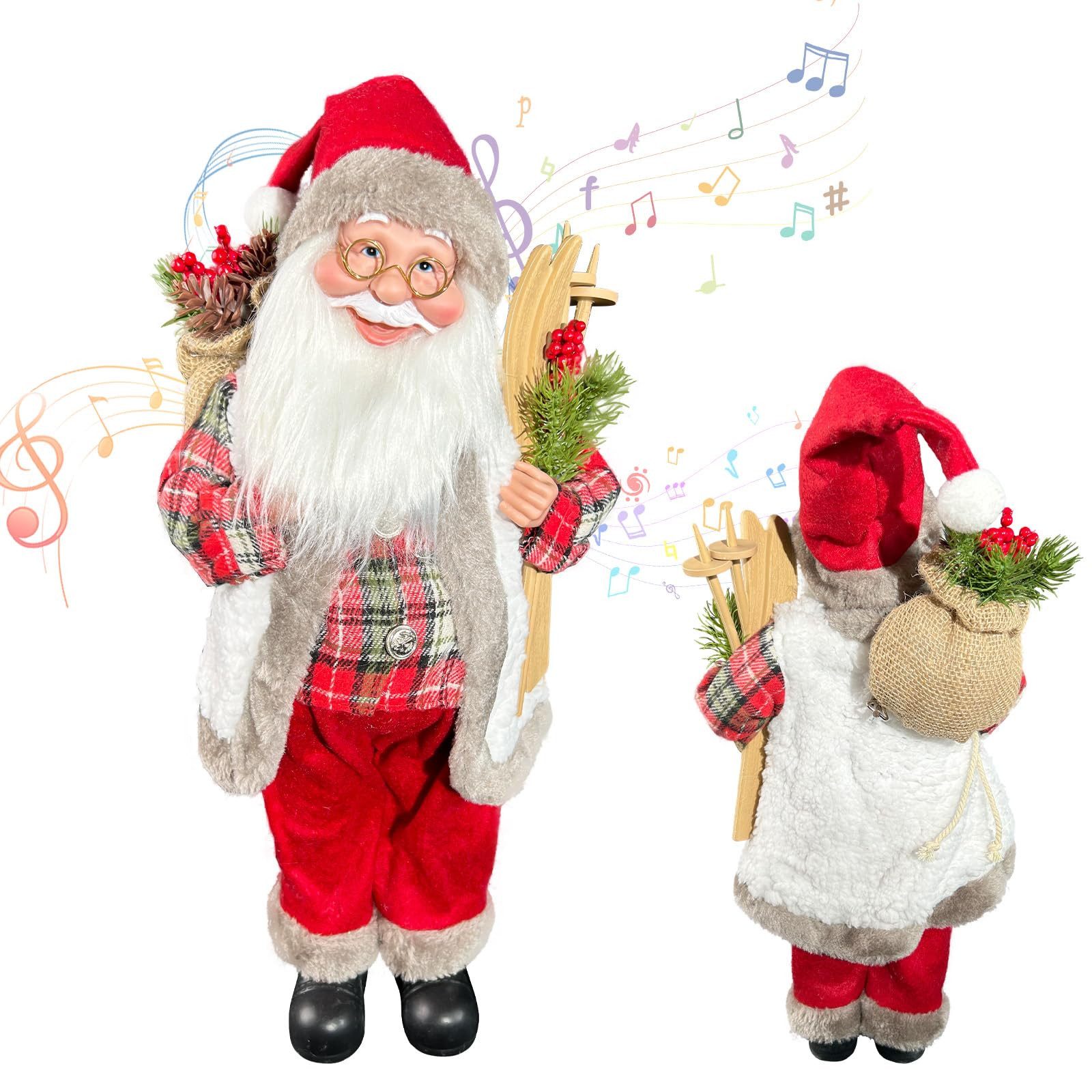 M&W DAS DESIGN Weihnachtsmann Weihnachtsmann-Figur mit Geschenksack Tischdeko Wackelkopf Spieluhr