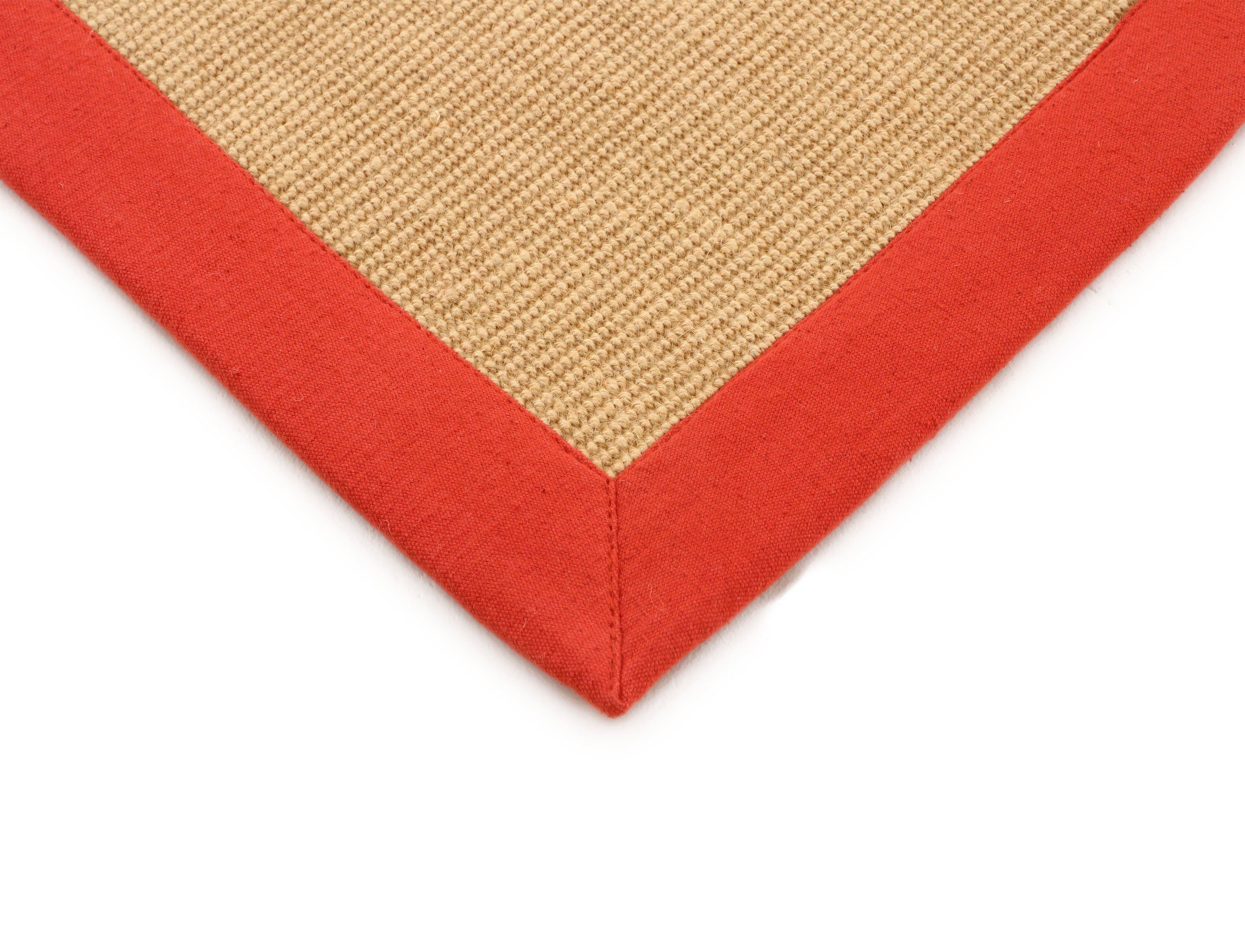 Läufer Sisal, carpetfine, rechteckig, Höhe: rot Bordüre, 5 Anti Rückseite mit Rutsch farbiger mm