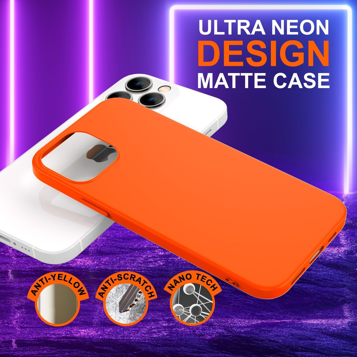 Nalia Smartphone-Hülle Apple iPhone 14 Pro 15,5 cm (6,1 Zoll), Neon Silikon Hülle / Bunt Leuchtend / Rutschfest / Flexibel / Weich
