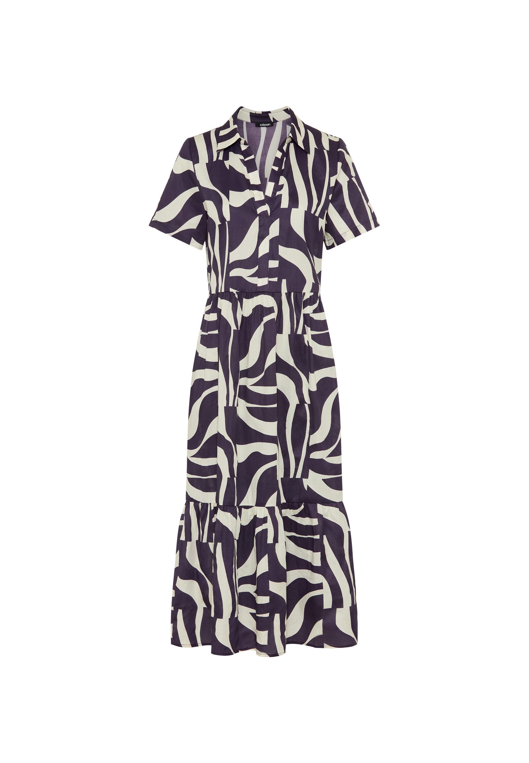 Olsen Midikleid Kleid mit Hemdblusenkragen und Allover-Dessin