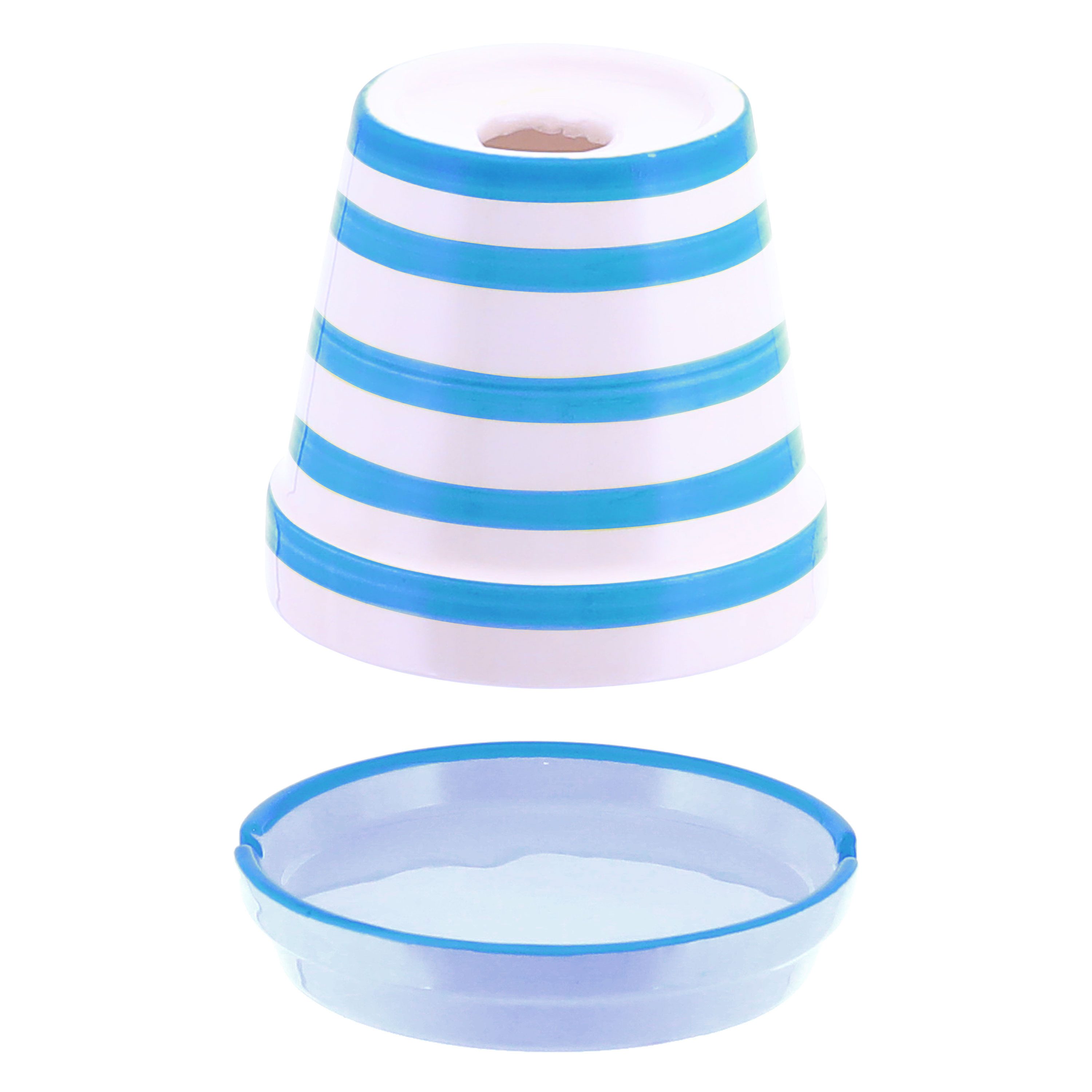 CEPEWA Aschenbecher Sturmaschenbecher Maritim 2er Set blau weiß gestreift Ø12cm Dolomit – Bild 5 von 5