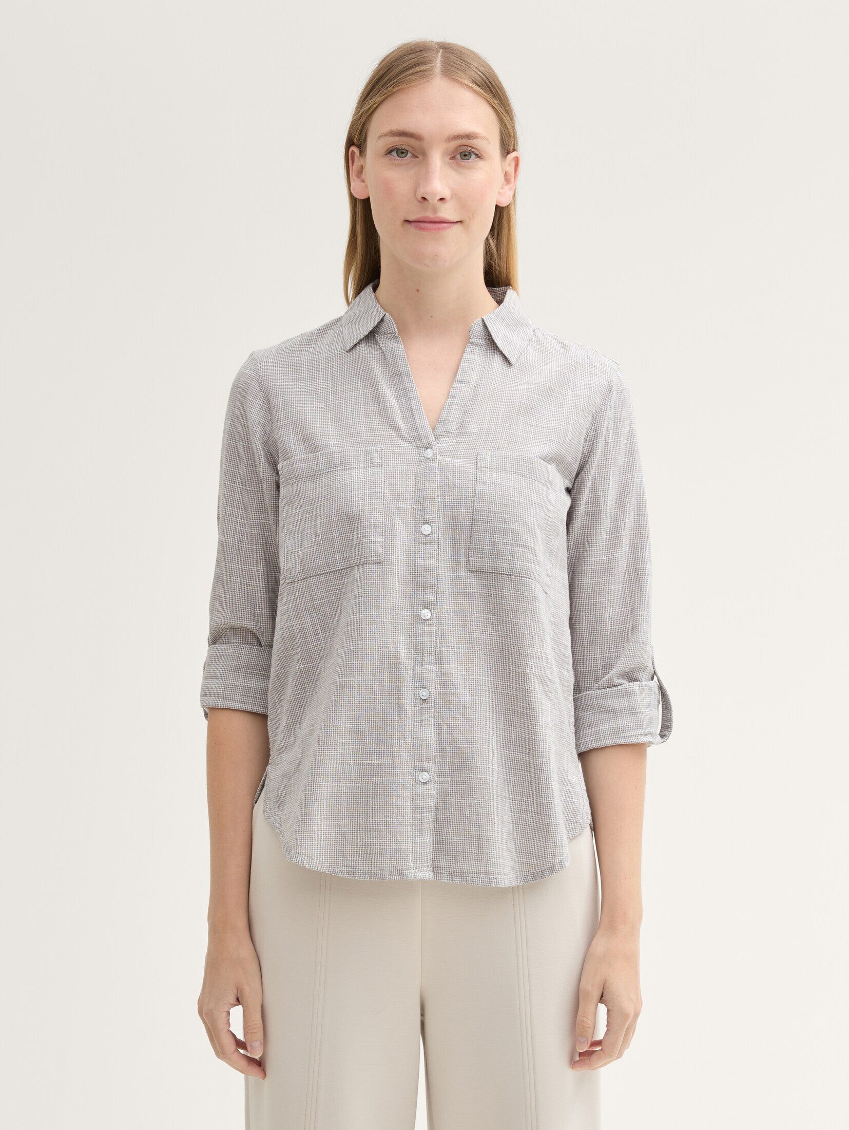 Langarmbluse Bluse mit Brusttaschen