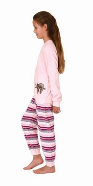 Normann Pyjama Mädchen Frottee Schlafanzug mit Bündchen + süssen Faultier Tiermotiv