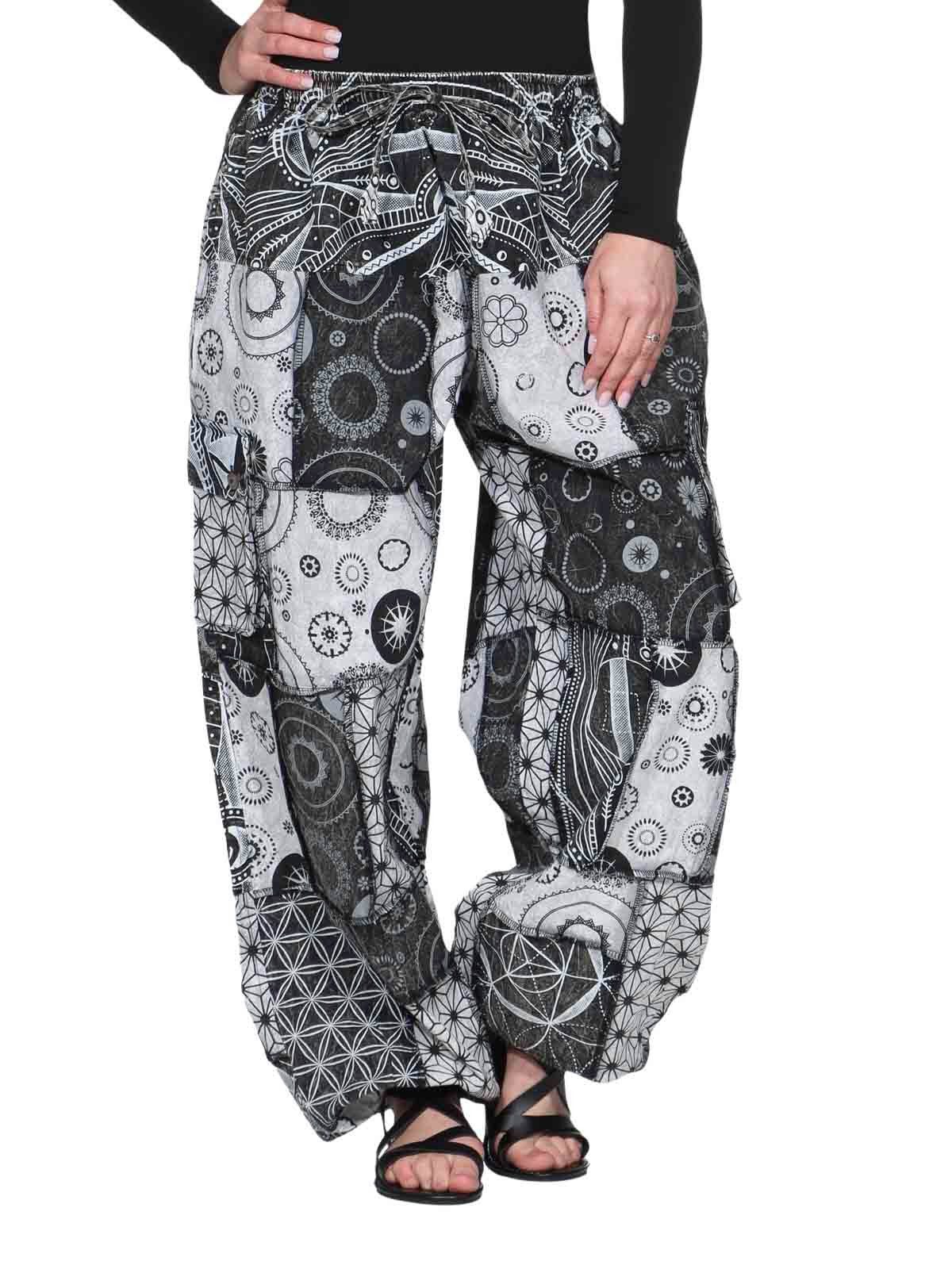 KUNST UND MAGIE Schlaghose Unisex Haremshose HosePluderhose Patchwork Baumwolle Freizeit Boho