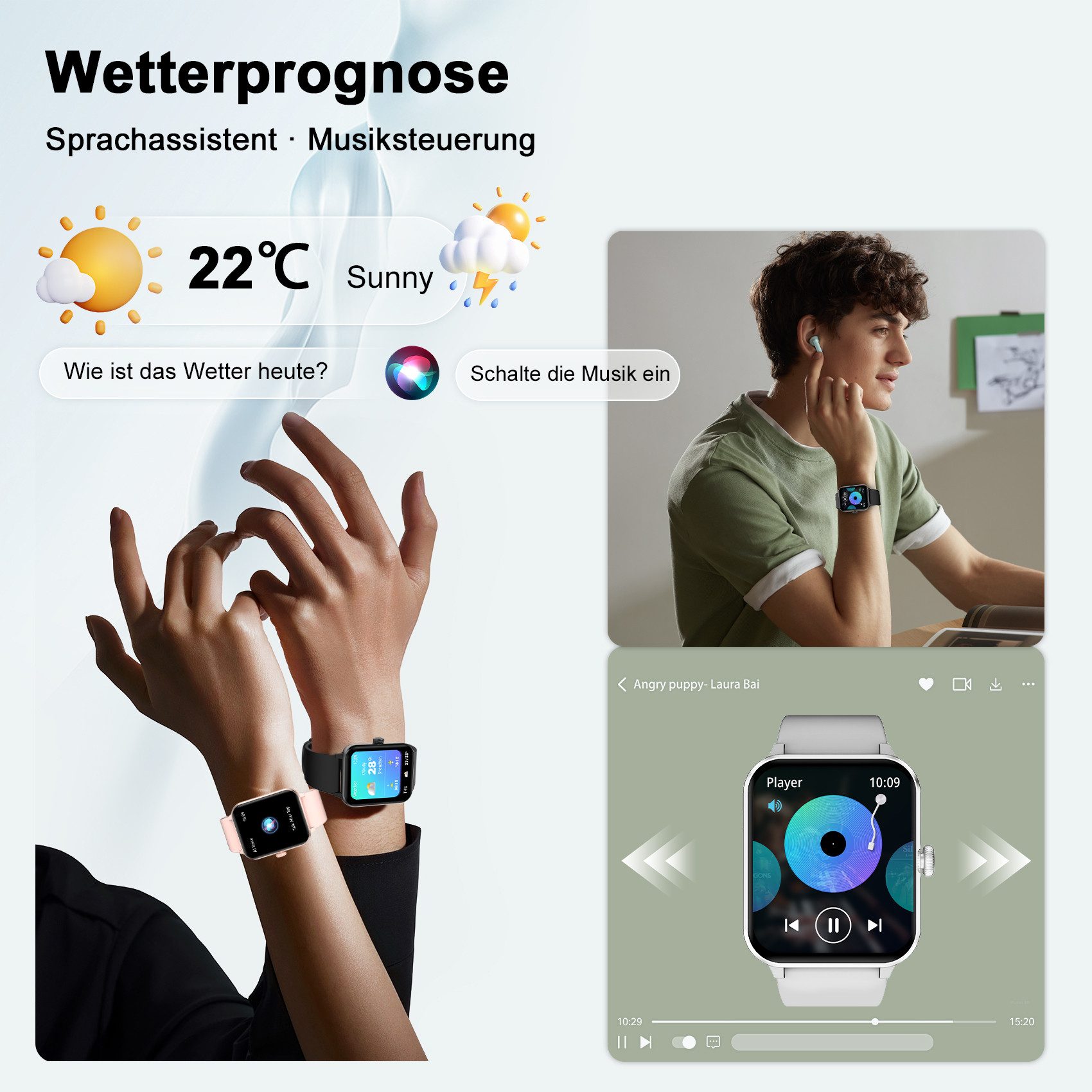 blackview Smartwatch Damen Herren mit 5 Tagen Akkulaufzeit,1,85" HD Touchscreen Smartwatch (1.85 Zoll, iOS/Android), mit Wechselband aus weichemSilikon und Ladekabel, KI-Sprachassistent, Herzfrequenz,SpO₂,Schlaf,100+ Sportmodi, 2 Armband