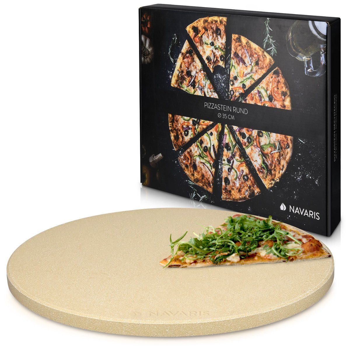 Navaris Pizzastein Pizzastein XXL aus Cordierit für Ofen und Grill, inkl. Rezeptbuch, Korderit-Keramik