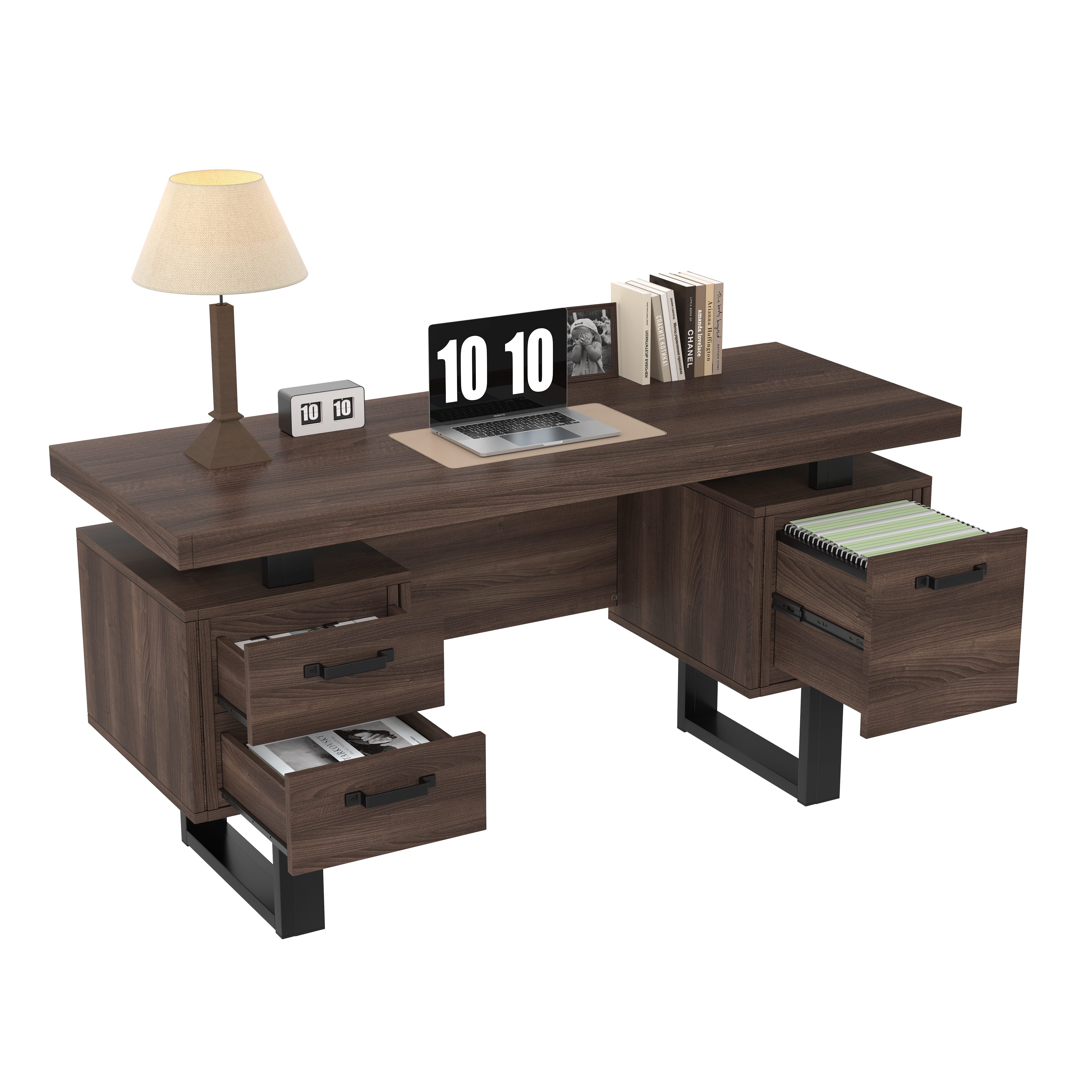 Fine Life Pro Kinderschreibtisch Einfacher Büroschreibtisch 135x54cm Braun mit Schubladen