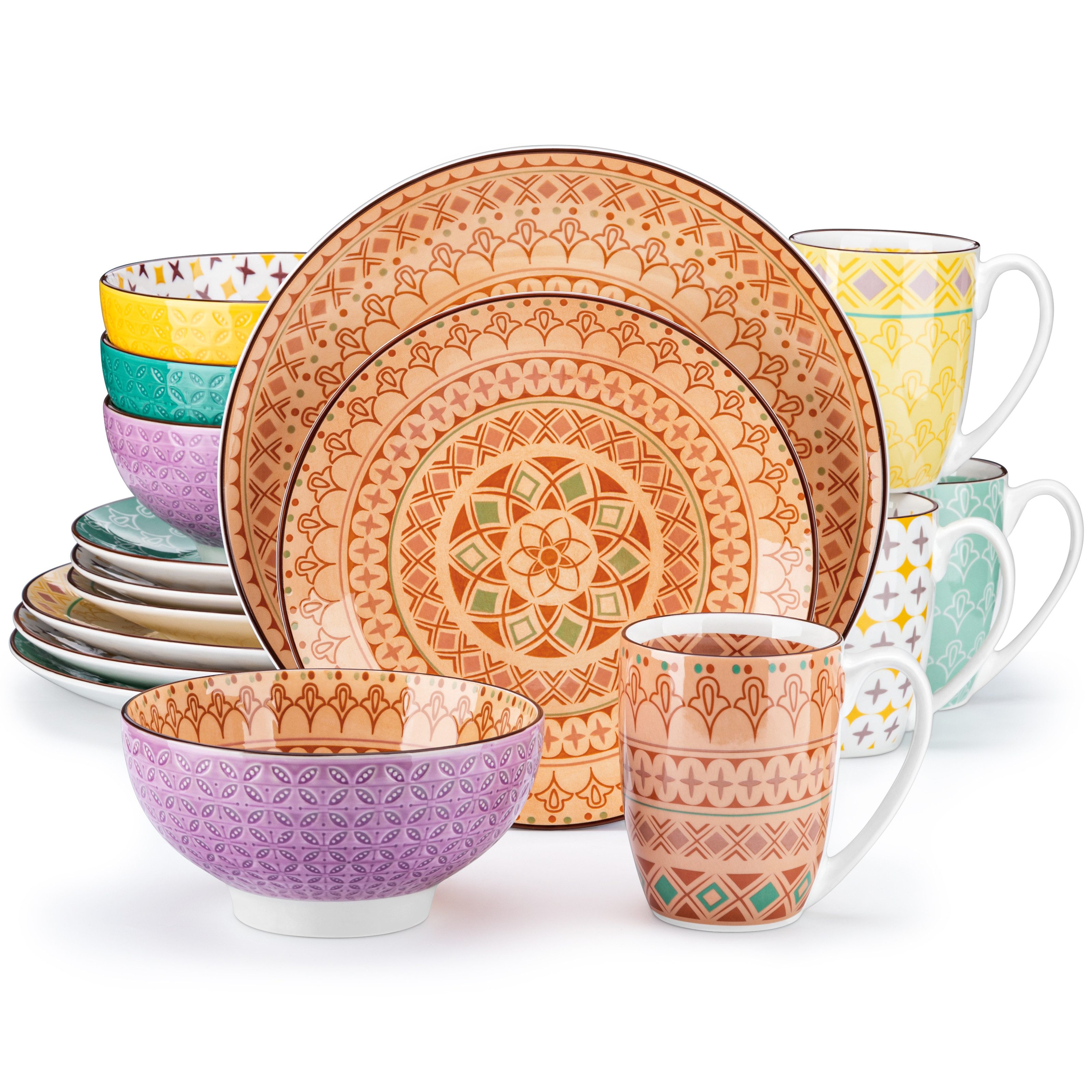 vancasso Geschirr-Set 16-tlg Tafelservice, für 4, Porzellan, BOHO-Stil, Spülmaschinenfest (16-tlg), 4 Personen, Porzellan