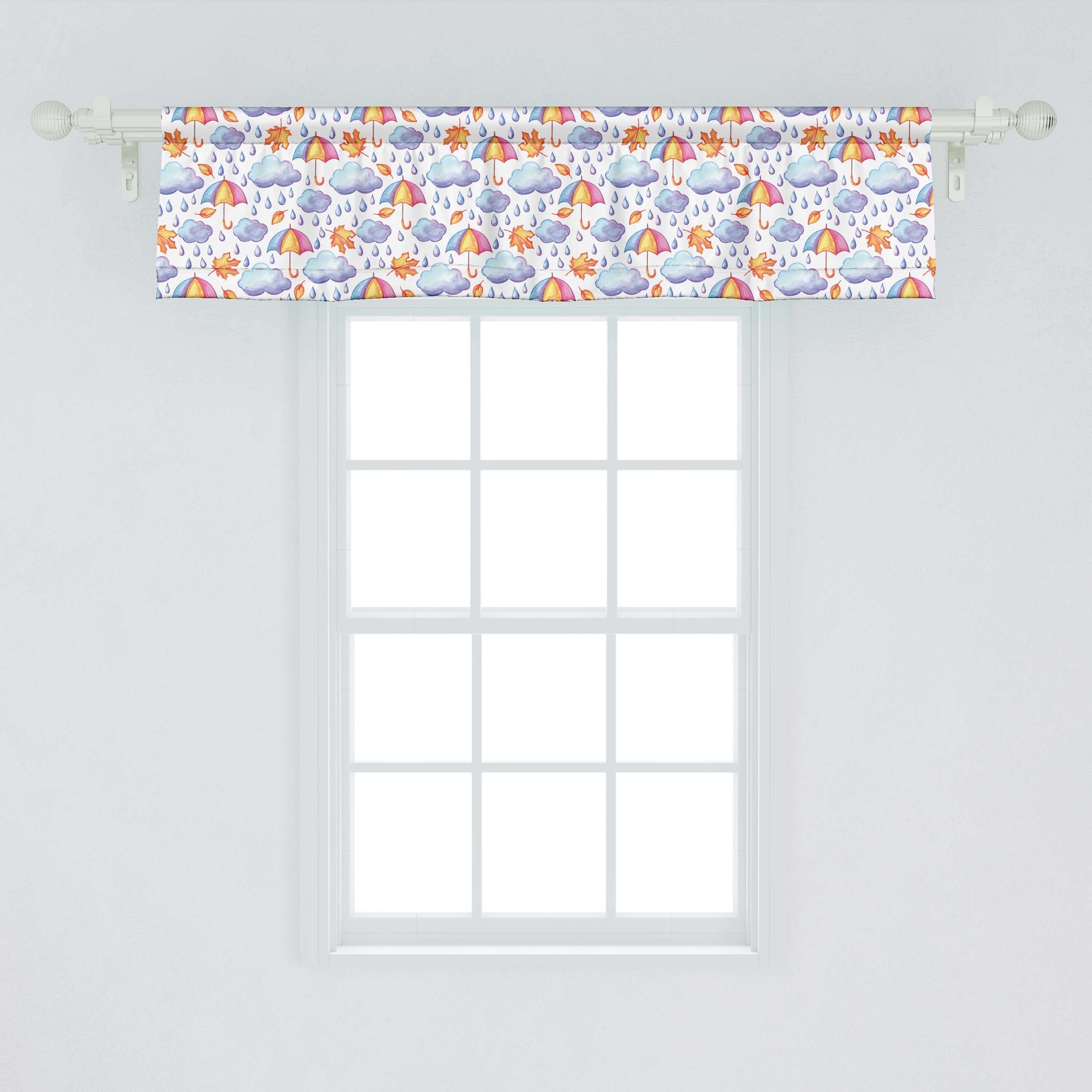 Scheibengardine Vorhang mit Aquarell-Regen-Regenschirm für Abakuhaus, Schlafzimmer Dekor Herbst Volant Küche Microfaser, Stangentasche
