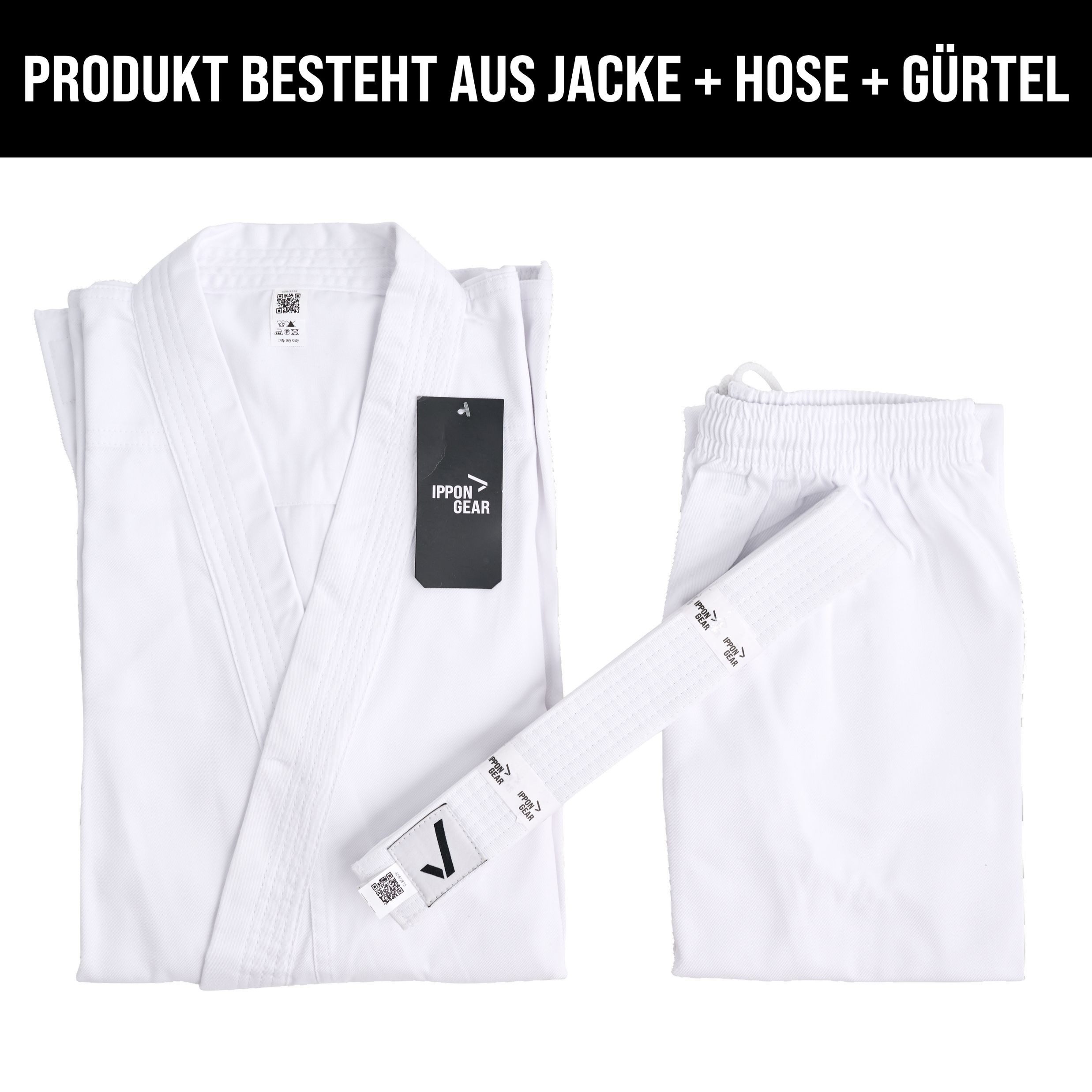 IPPONGEAR Karateanzug Club 2 (Einsteiger & Kinder Karateanzug), inkl. weißem Gürtel I Schnürbund I 220gr/m² (8 oz) Stoffdichte