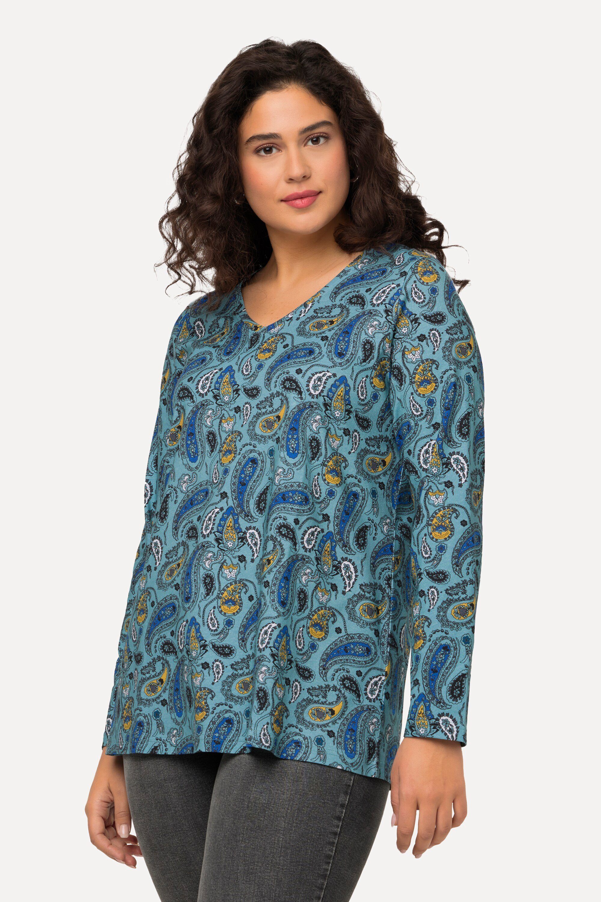 Ulla Popken Longshirt T-Shirt Paisleymuster V-Ausschnitt günstig online kaufen