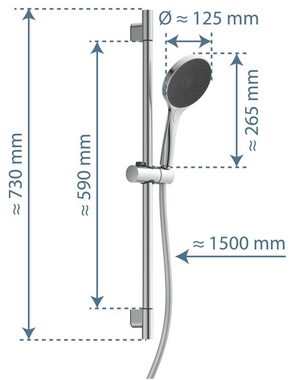 Schütte Stangenbrause-Set CAPRI, Höhe 58,5 cm, 3 Strahlart(en), Duschbrause, 3-fach verstellbar, Antikalk, wassersparend