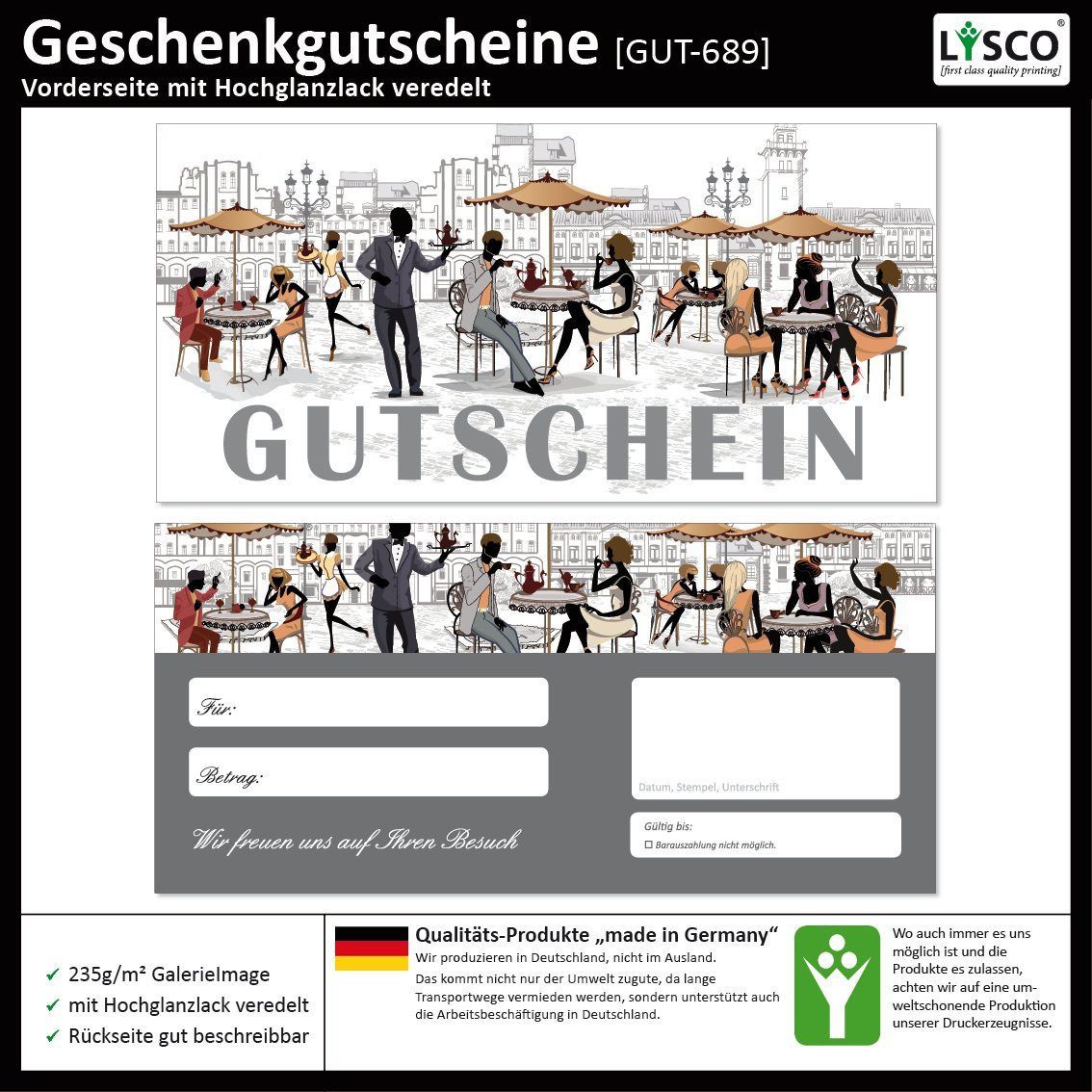 LYSCO Geschenkkarte Geschenkgutschein - Café Honig Fast Food Obst Früchte Imbiss, Hamburger Rippchen Gastronomie Kaffee Bistro Cafés Bienen Nektar
