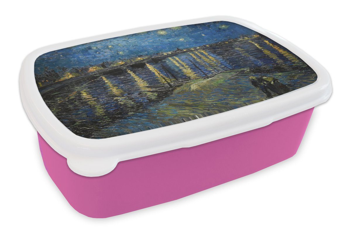 MuchoWow Lunchbox Van Gogh - Brücke - Alte Meister, Kunststoff, (2-tlg), Brotbox für Erwachsene, Brotdose Kinder, Snackbox, Mädchen, Kunststoff rosa