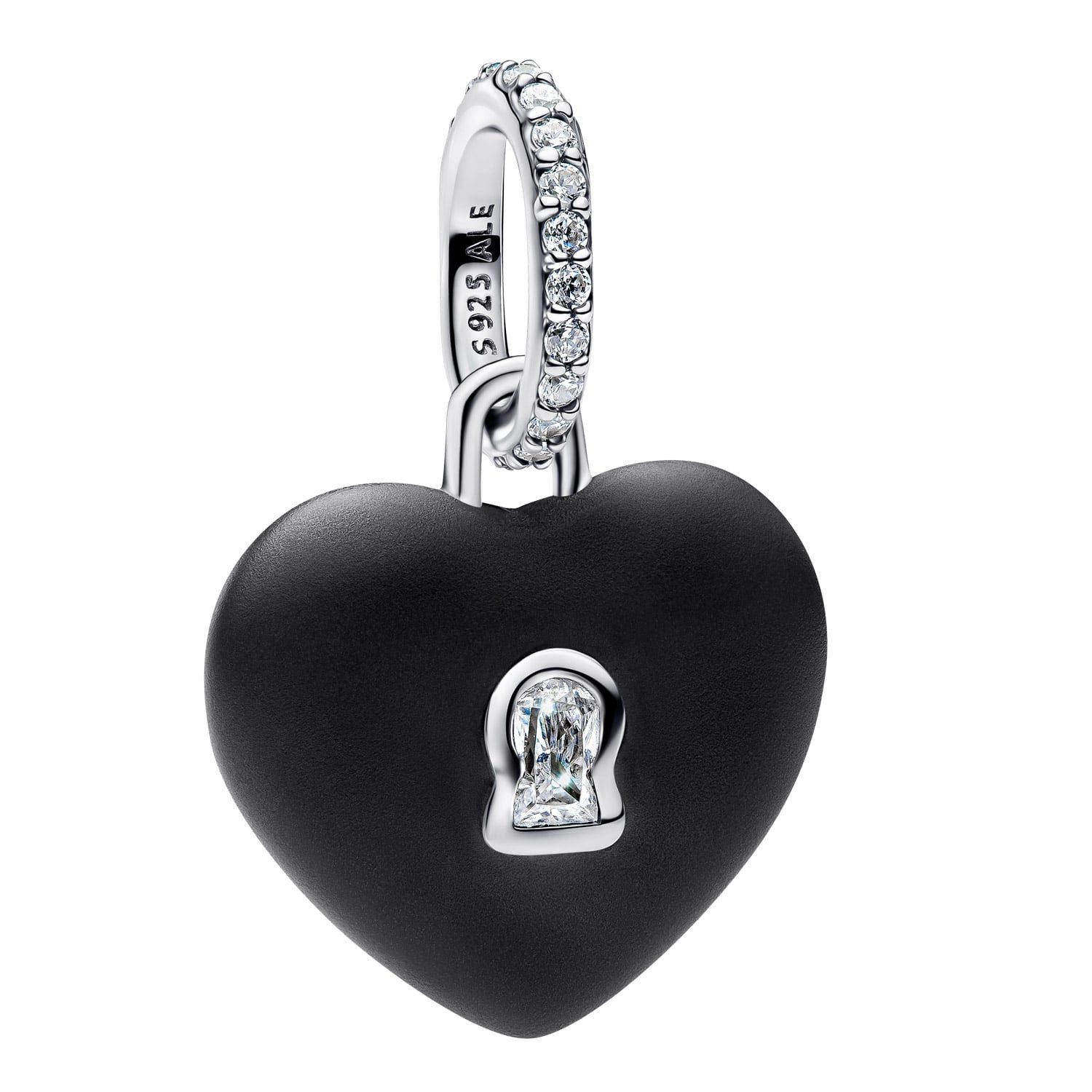 Pandora Herzanhänger Silber Charm-Mattschwarzes Keramik -Schloss