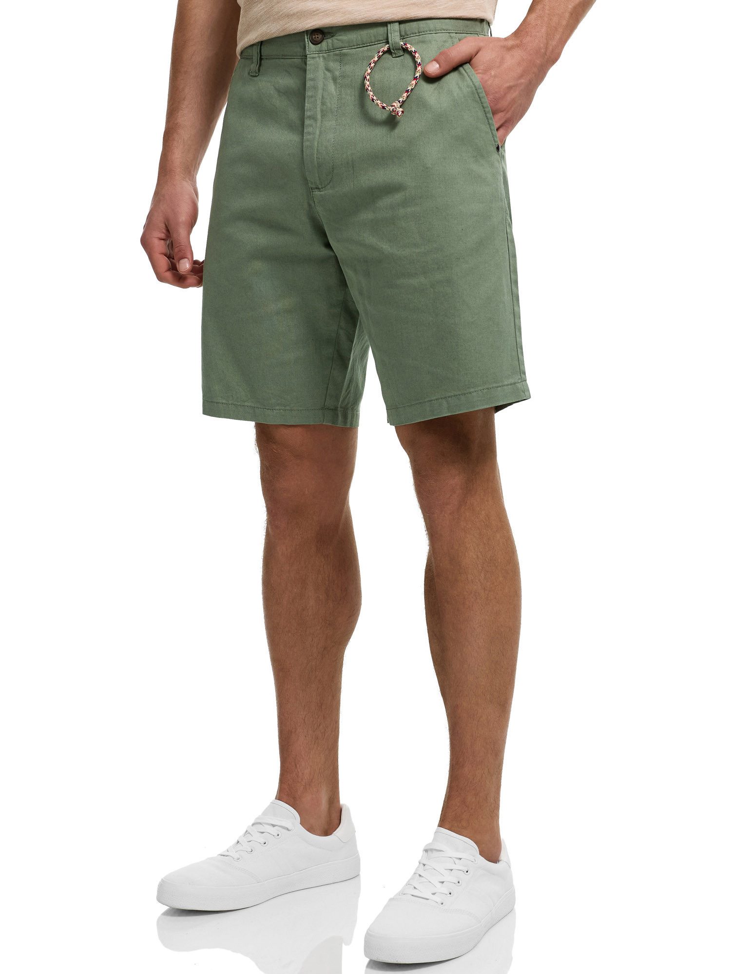 Indicode Chinoshorts Herren INMelio Chino Shorts Sommerhose aus Baumwoll-Leinen-Mix mit Rope-Detail
