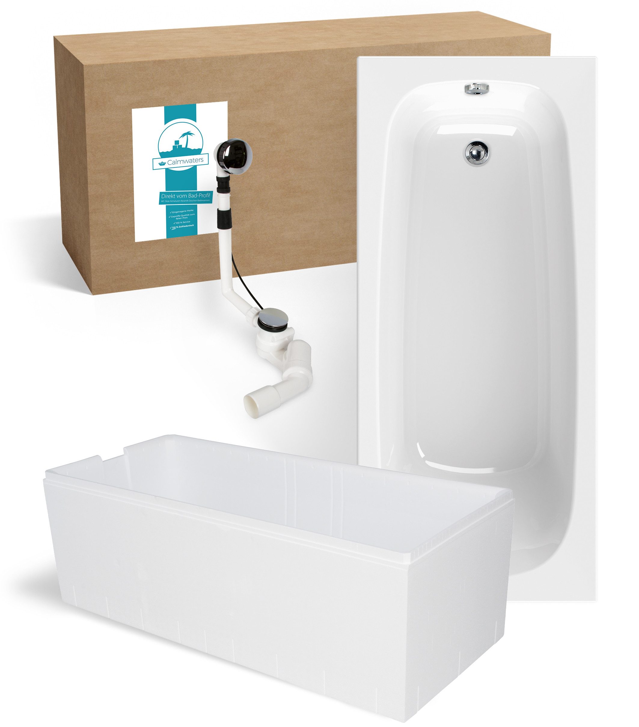 Calmwaters Badewanne Original, Weiß, 170 x 75 cm, Acryl, Wannenträger, Ablaufgarnitur, 99000088