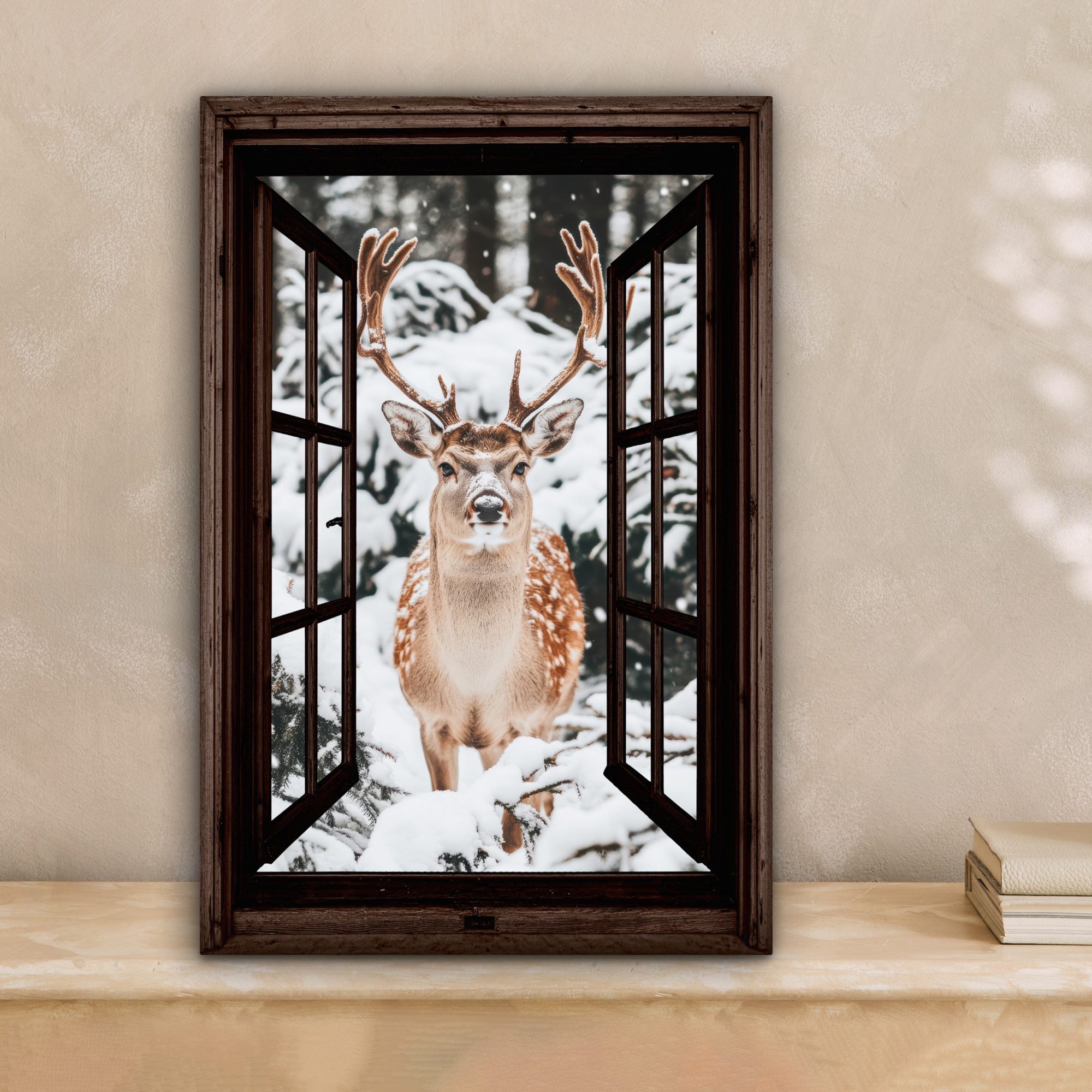 OneMillionCanvasses® Leinwandbild Hirsche - Schnee - günstig online kaufen