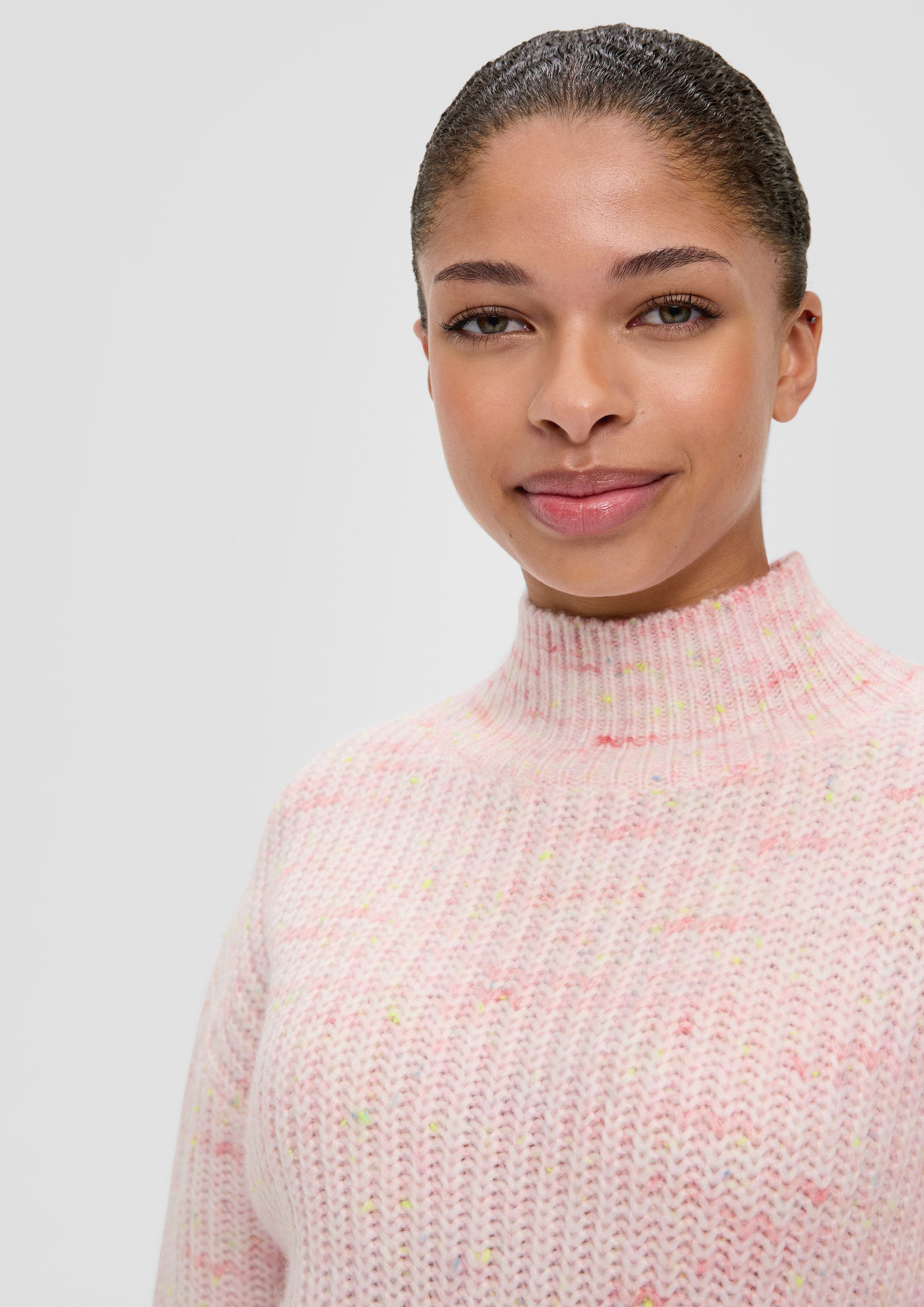 QS Longpullover Strickpullover Pullover in melierter Optik