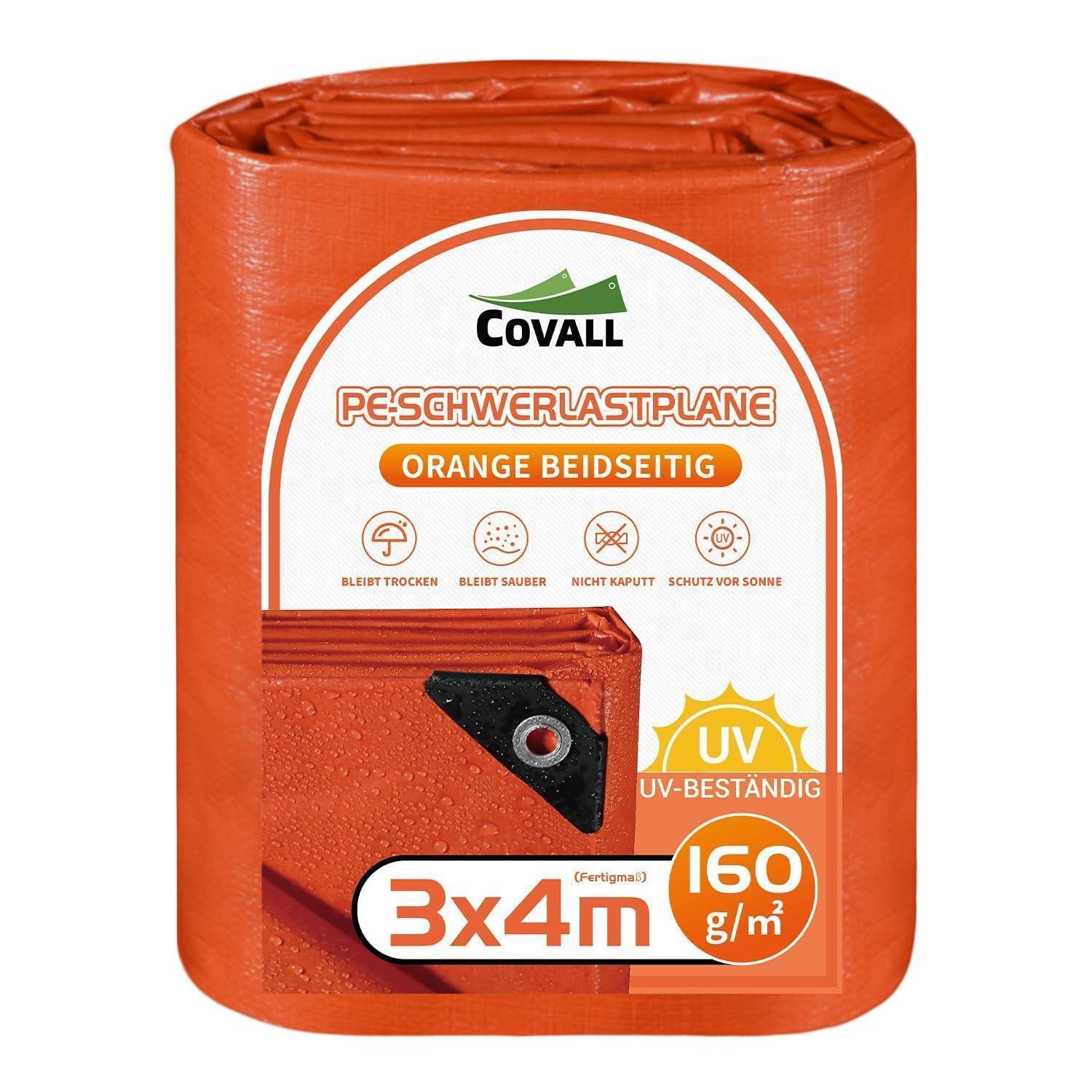 LuxusKollektion Schutzplane Abdeckplane wasserdicht Ösen 160g reißfest Orange 3m x 4m