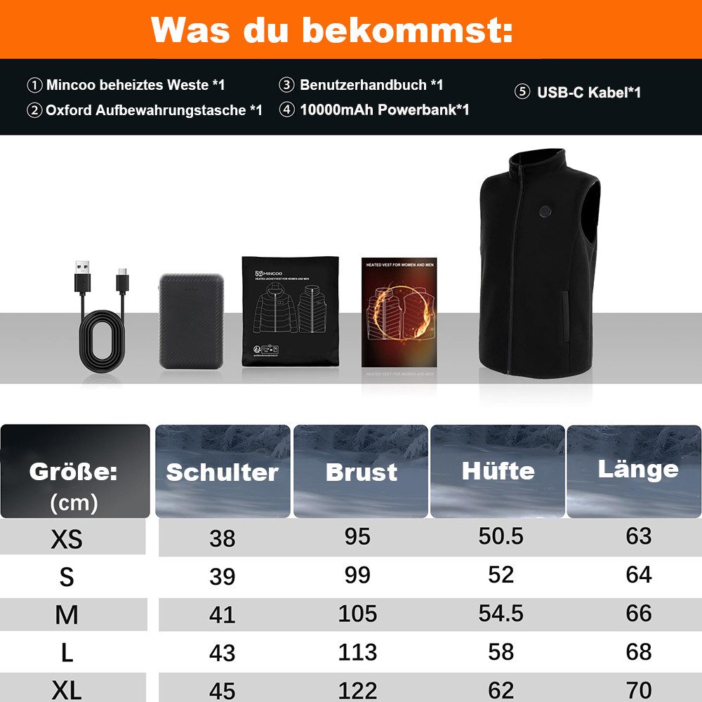Mincoo Funktionsweste Beheizbare Weste Damen mit powerbank 10000mah für 5 H günstig online kaufen