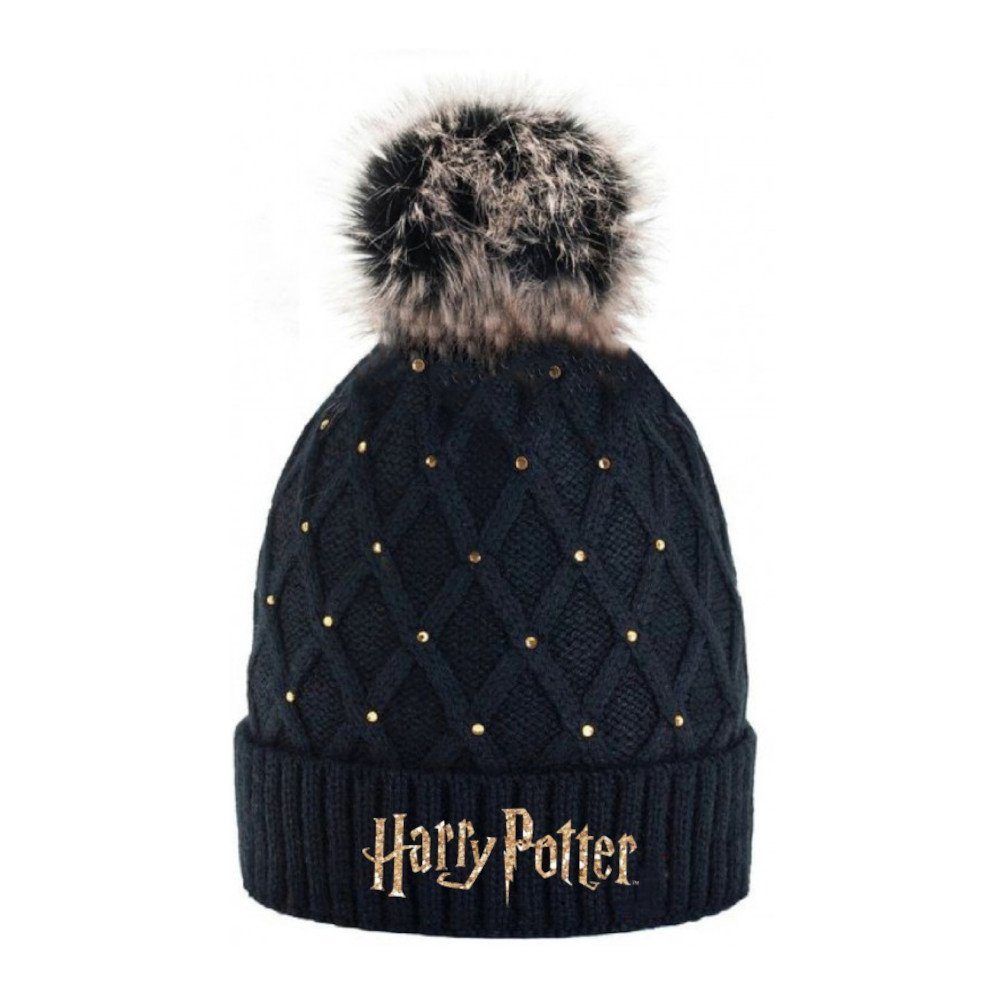 EplusM Strickmütze Harry Potter Wintermütze für Mädchen - Schwarz, Goldener Schriftzug | Strickmützen