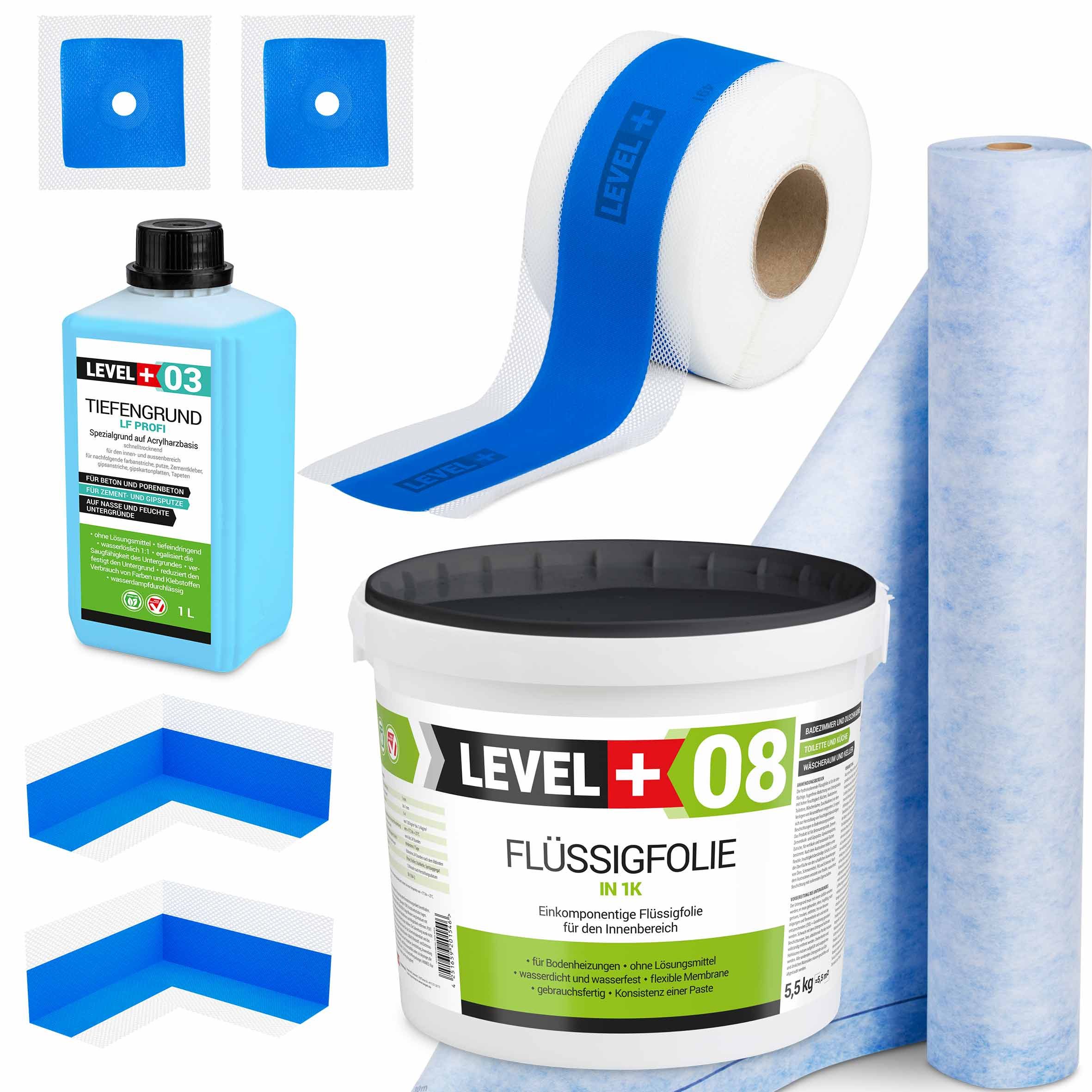 Level+ Dichtstoff Dichtset Duschabdichtung Dichtband Flüssigfolie 5,5kg SET331