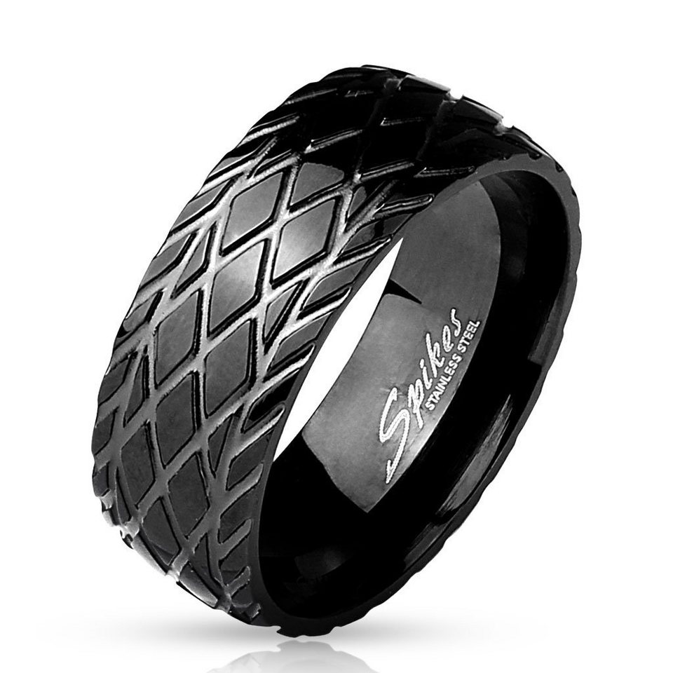viva-adorno Fingerring Edelstahl Ring matt Schwarz gebürstet mit  Reifenprofil Muster, Herrenring Reifen Bandring