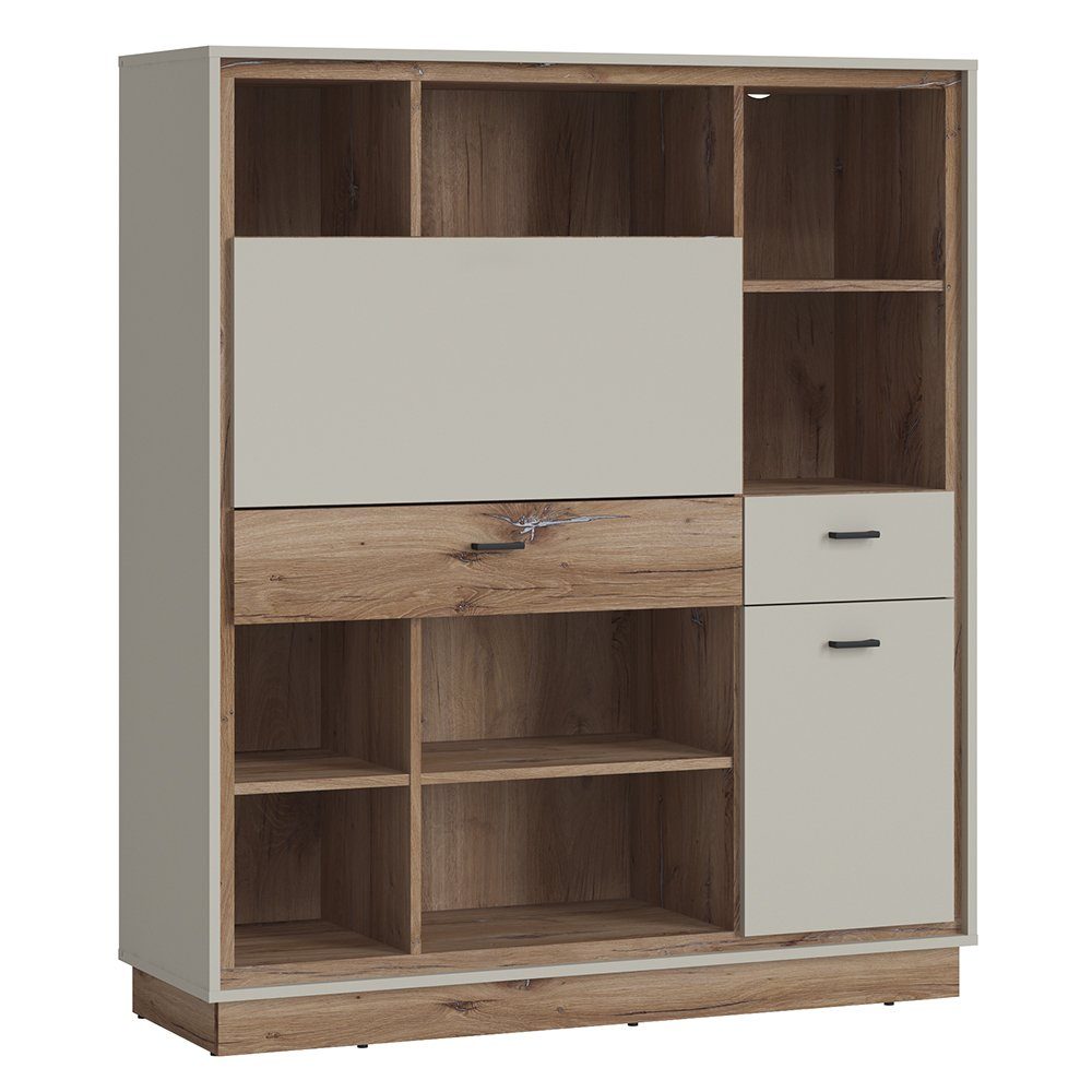 Lomadox Sekretär RAMVIK-129, Eiche Nb. und grau 124/143/40 cm