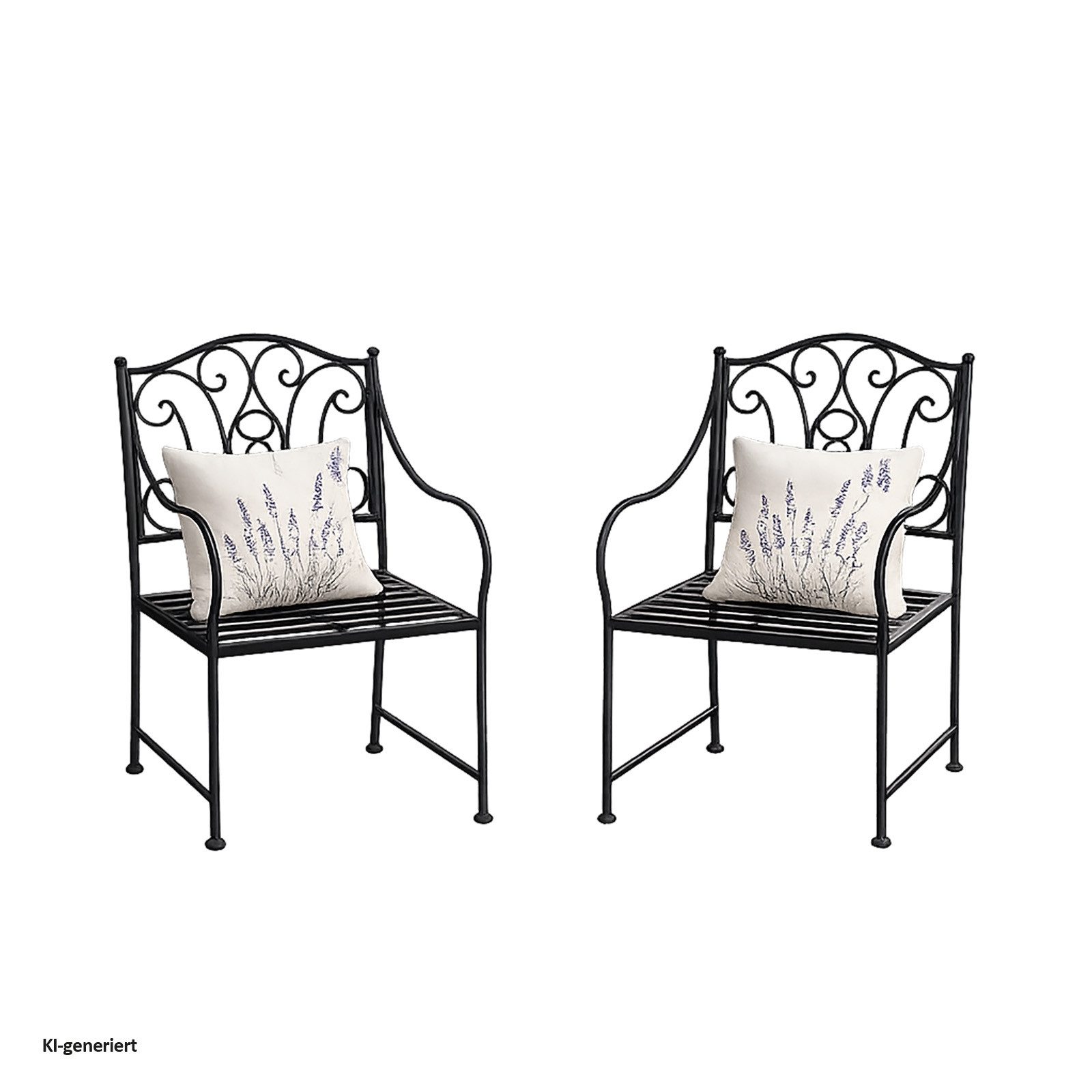 HTI-Living Gartenstuhl 2er Set Gartenstuhl Curly Vintage Schwarz bis 110 kg (Set, 2 St), Metallstuhl mit Armlehnen nostalgisch
