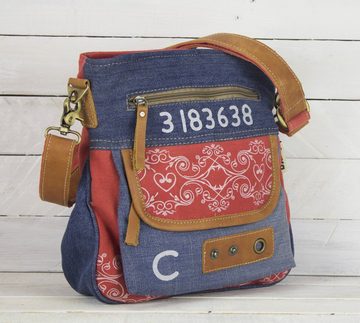 Sunsa Umhängetasche Damen Umhängetasche aus recycelte Jeans und rote Canvas. Große Crossbody Tasche in Vintage Design, recycelte Materialien