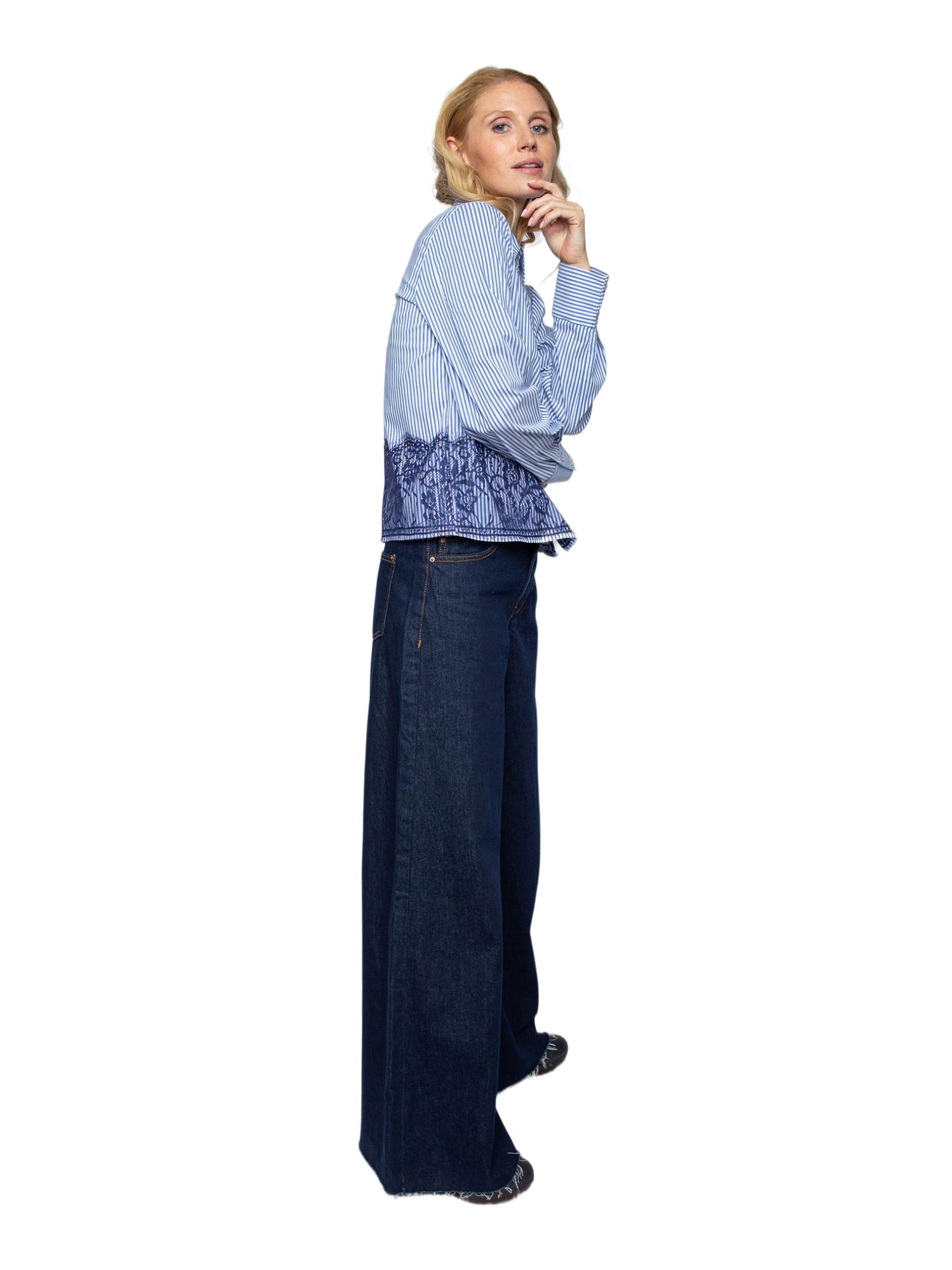 Emily Van Den Bergh Blusenshirt blau,Casual,Baumwolle,Gestreift,Hemdblusenkragen,Lang,Boxy Fit