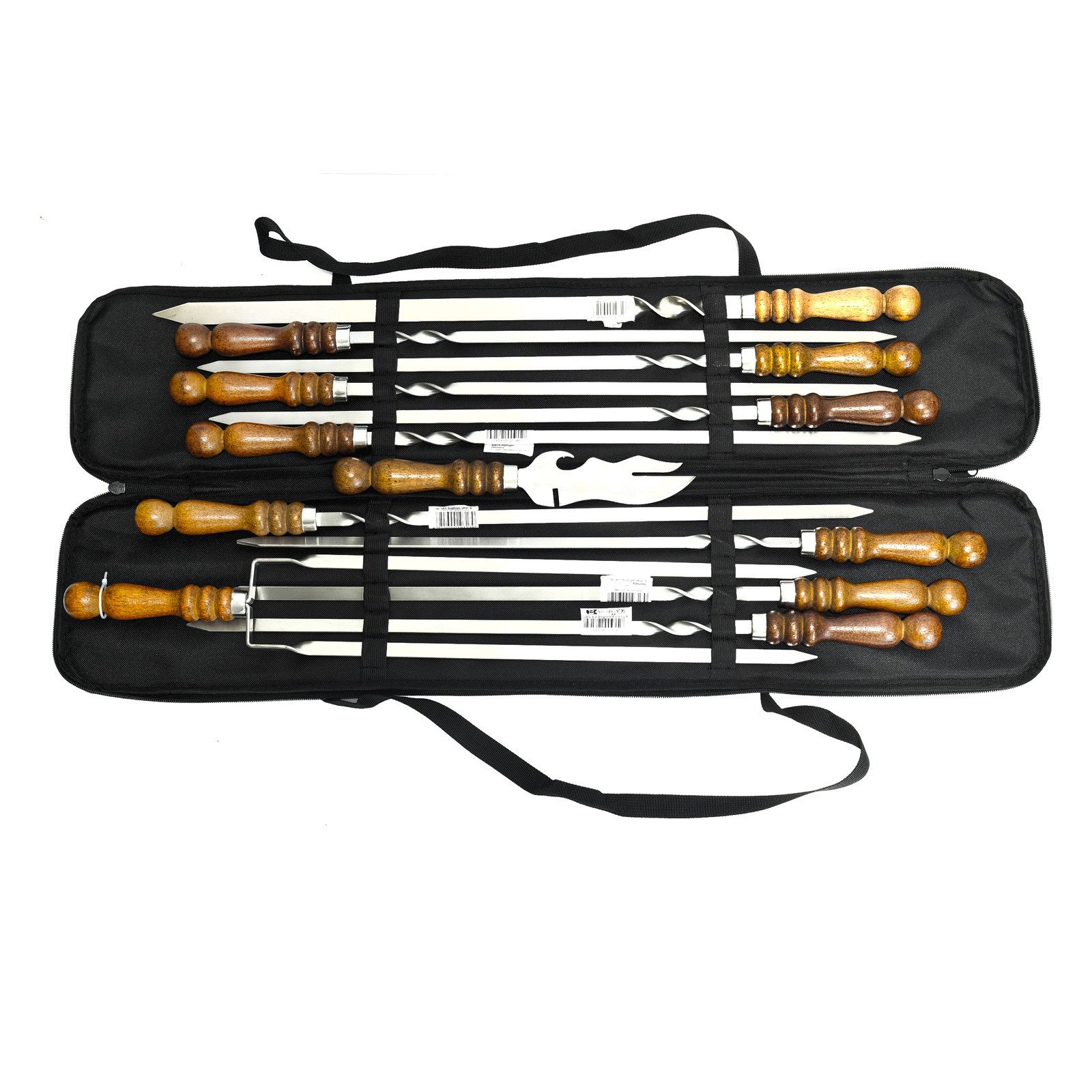 BIG-PAN Schaschlikspieße 11 Stk. Set Schampura mit Tasche Kebab Grillspieße (Grillspieße mit Aufbewahrungstasche für Grill, Camping & Outdoor, Adana Kebab Spieße, Tasche), kaltgewalzter Edelstahl
