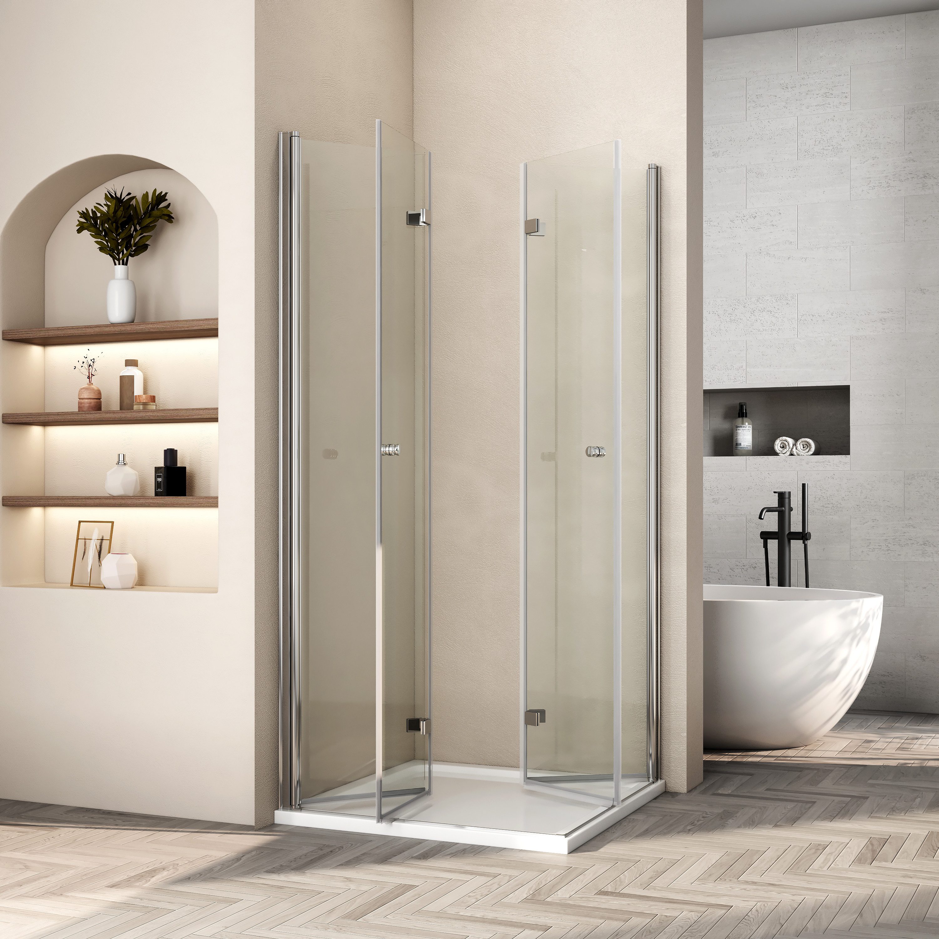 MEYKOERS Eckdusche Faltbare Duschkabine Komplett Dusche 80-90cm Eckeinstieg günstig online kaufen