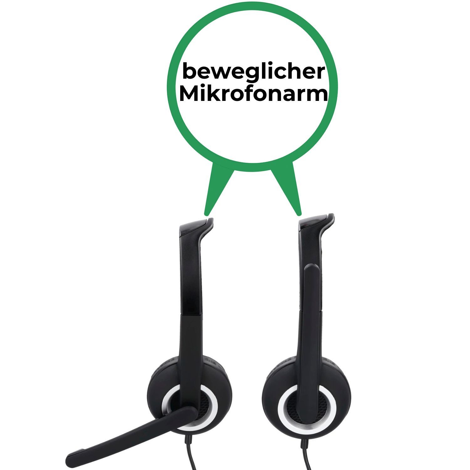 Hama Office Over-Ear Headset USB Stereo Schwarz PC-Headset (Mikrofon, PC Büro Kophörer Mikrofon Mikro Kopfbügel 2m Kabel Fernbedienung)