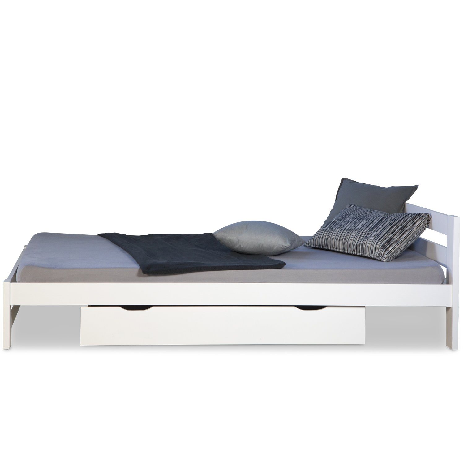 Homestyle4u Holzbett »Doppelbett 140x200 Weiß Kiefer Bett Bettkasten