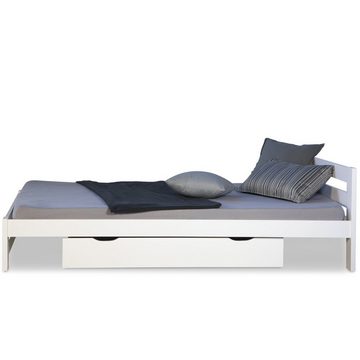 Homestyle4u Holzbett Doppelbett 140x200 Weiß Kiefer Bett Bettkasten