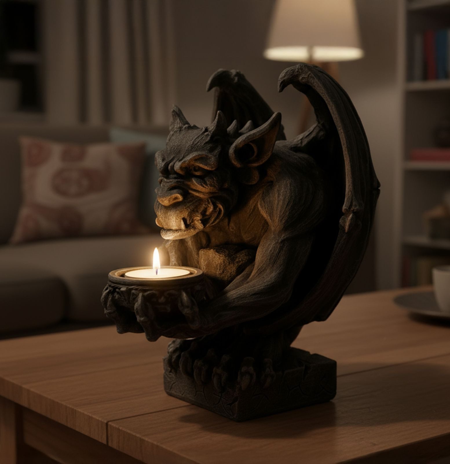 Vogler Teelichthalter Teelichthalter Gargoyle als Wächter Figur 21 cm Handgefertigter Deko
