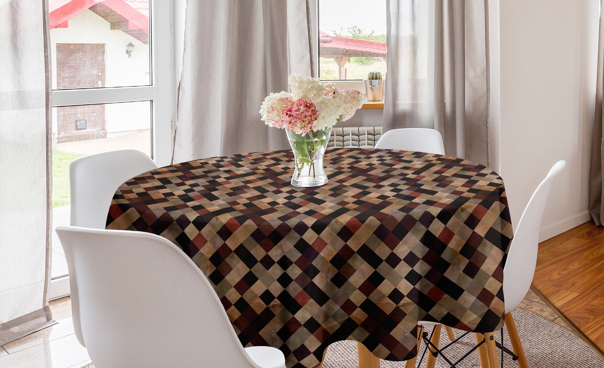 Abakuhaus Tischdecke Kreis Tischdecke Abdeckung für Esszimmer Küche Dekoration, Grunge Antique Brown tonte Gitter | Tischdecken