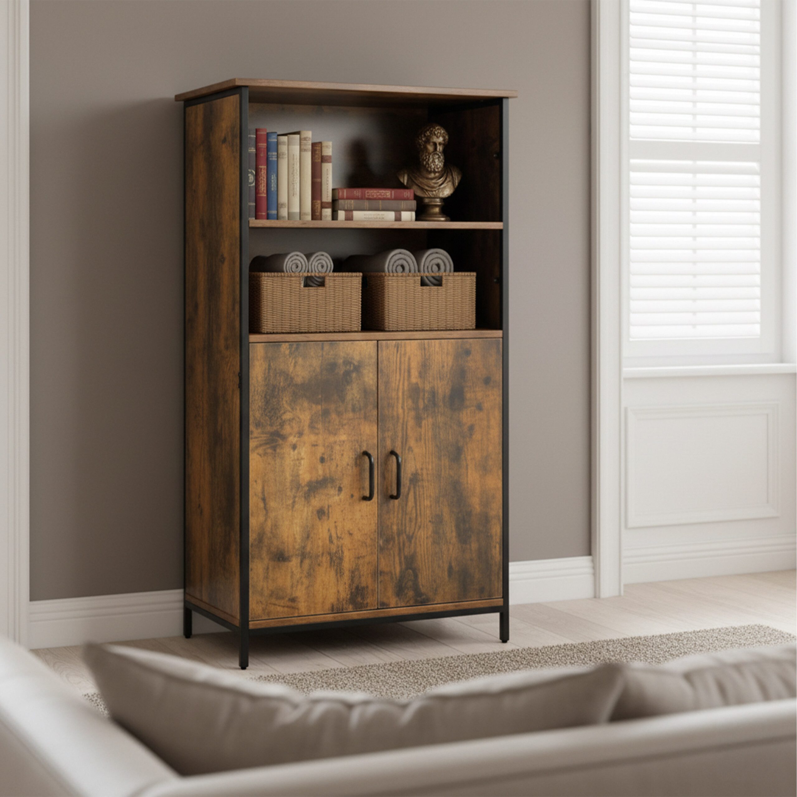 relaxdays Küchenbuffet Küchenschrank Industrial Style Vintagebraun